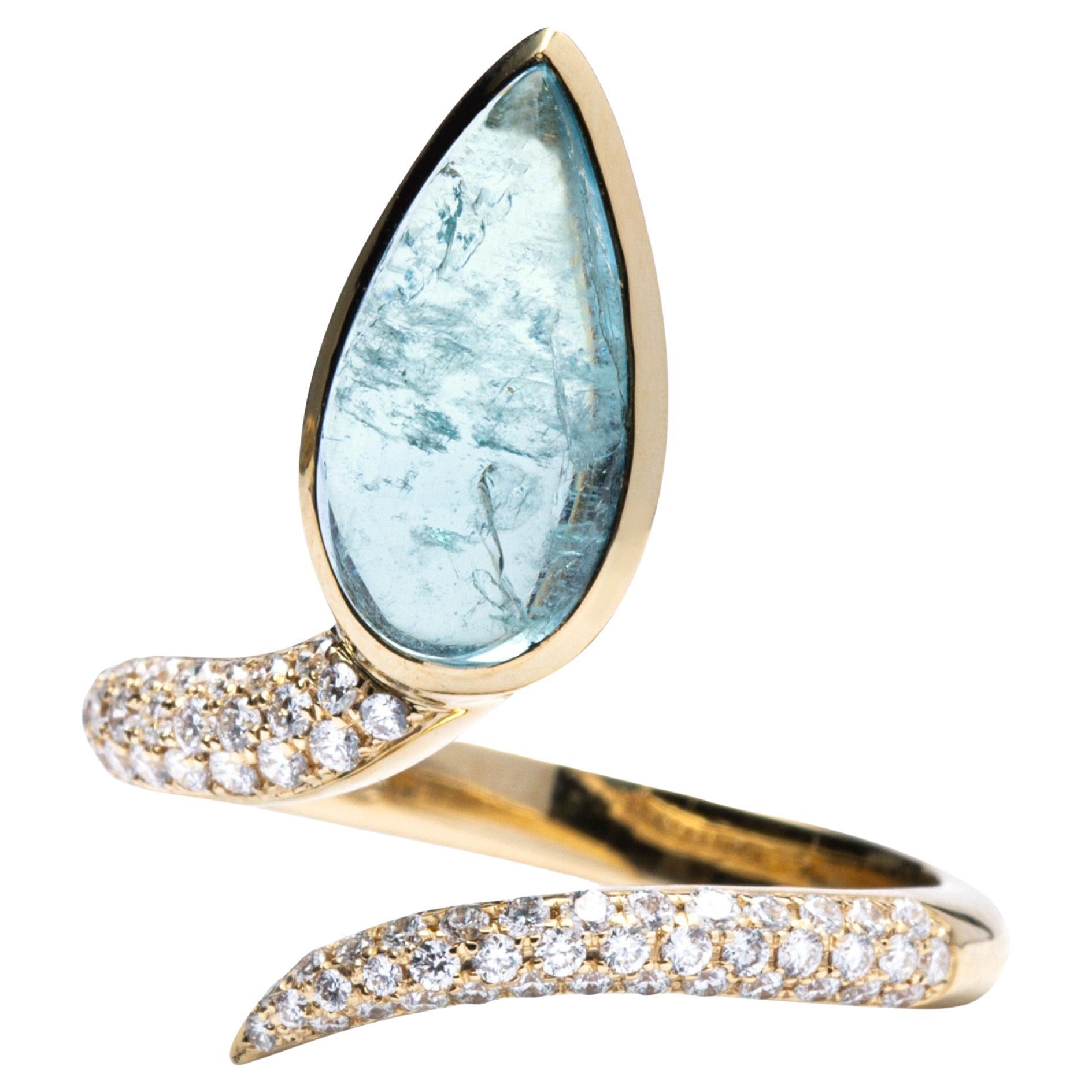 Alex Jona Blue Tourmaline White Diamond 18 Karat Yellow Gold Coil Snake Ring