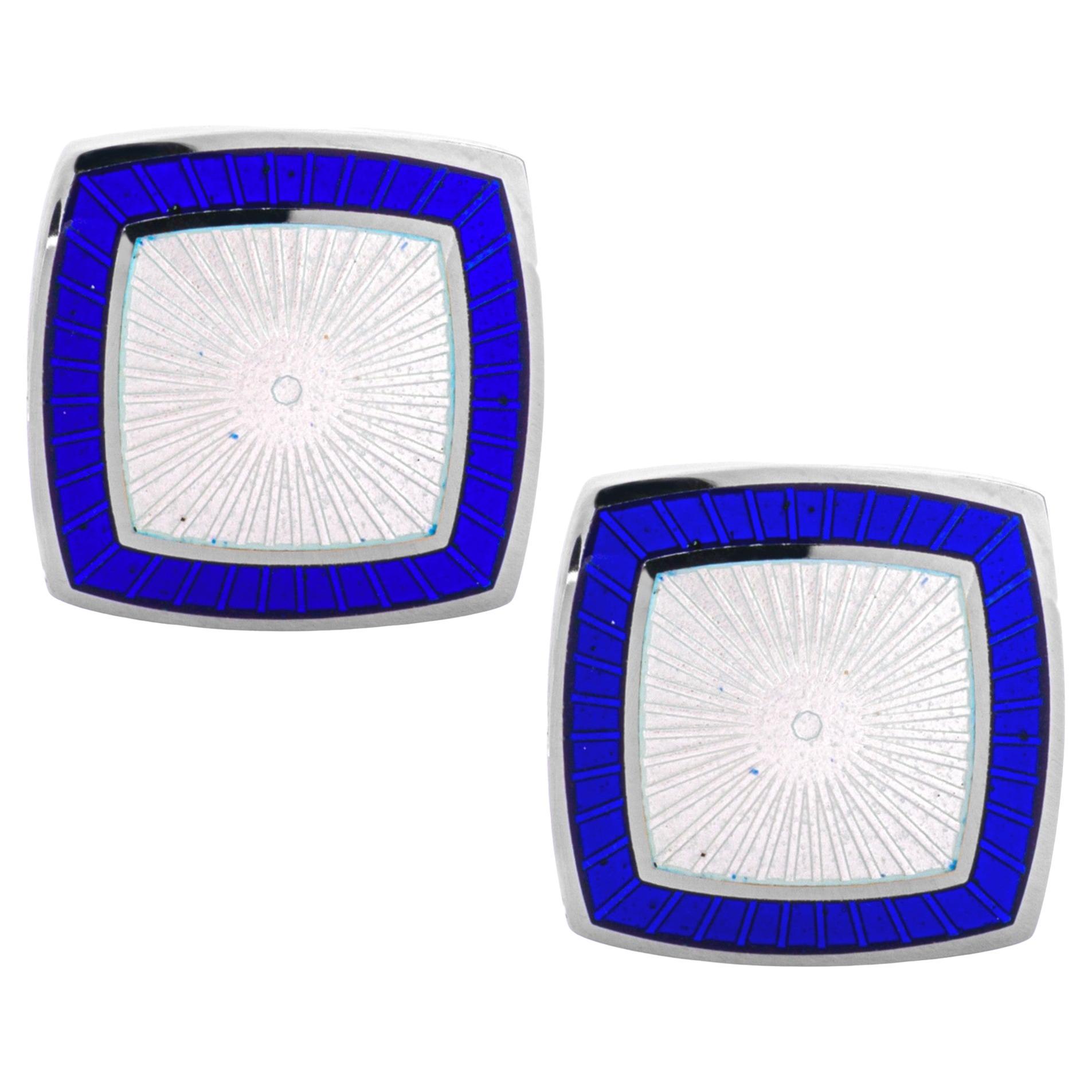 Manschettenknöpfe aus Sterlingsilber mit blauer und weißer Emaille