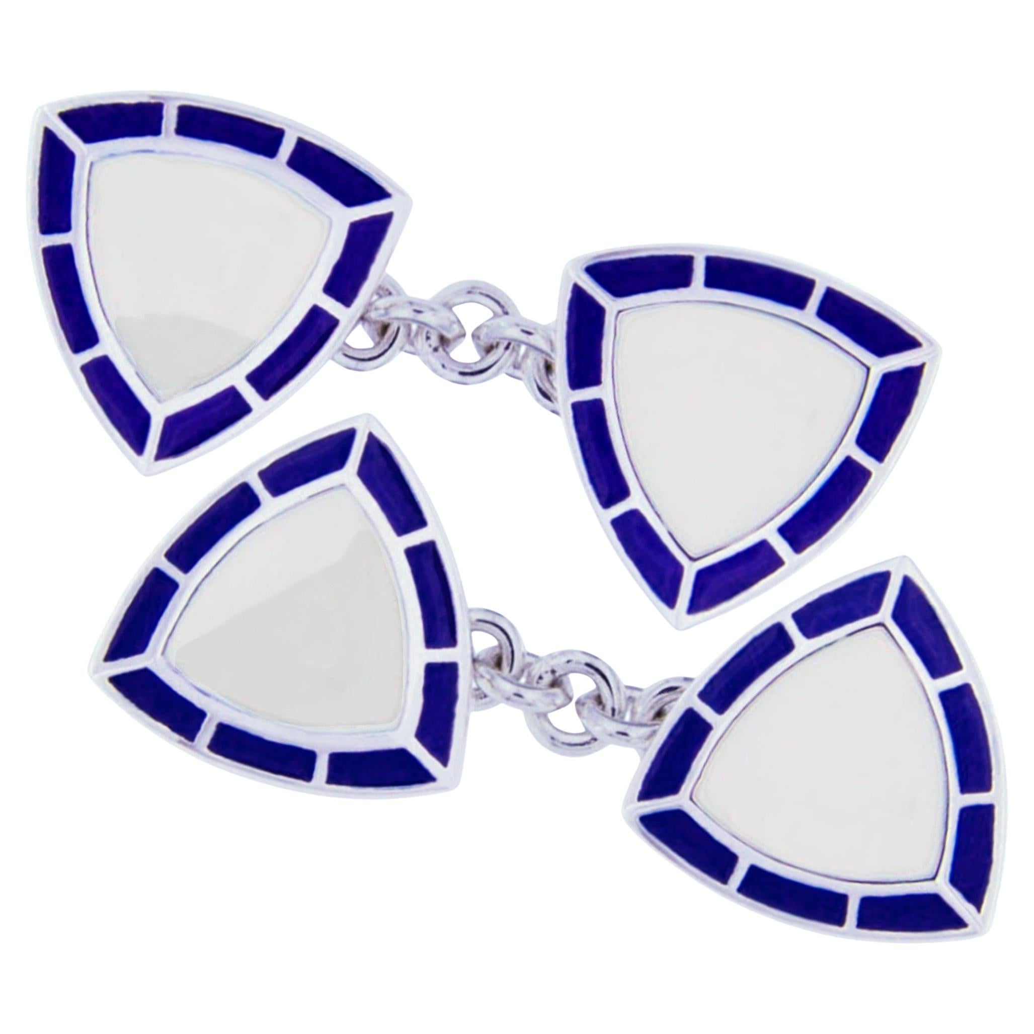 Alex Jona Blue White Enamel Sterling Silver Cufflinks