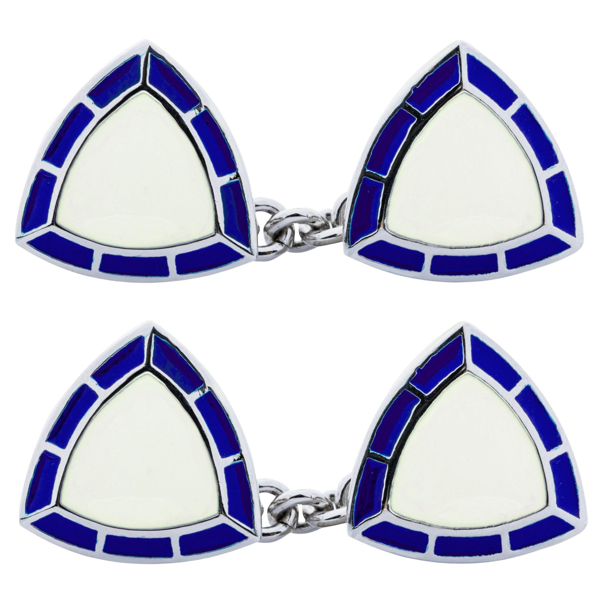 Gemelos de plata de ley con esmalte blanco azul Alex Jona