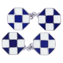 Alex Jona Blue White Enamel Sterling Silver Cufflinks