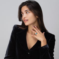 Alex Jona Blue Zircon White Diamond 18 Karat Yellow Gold Open Band Ring