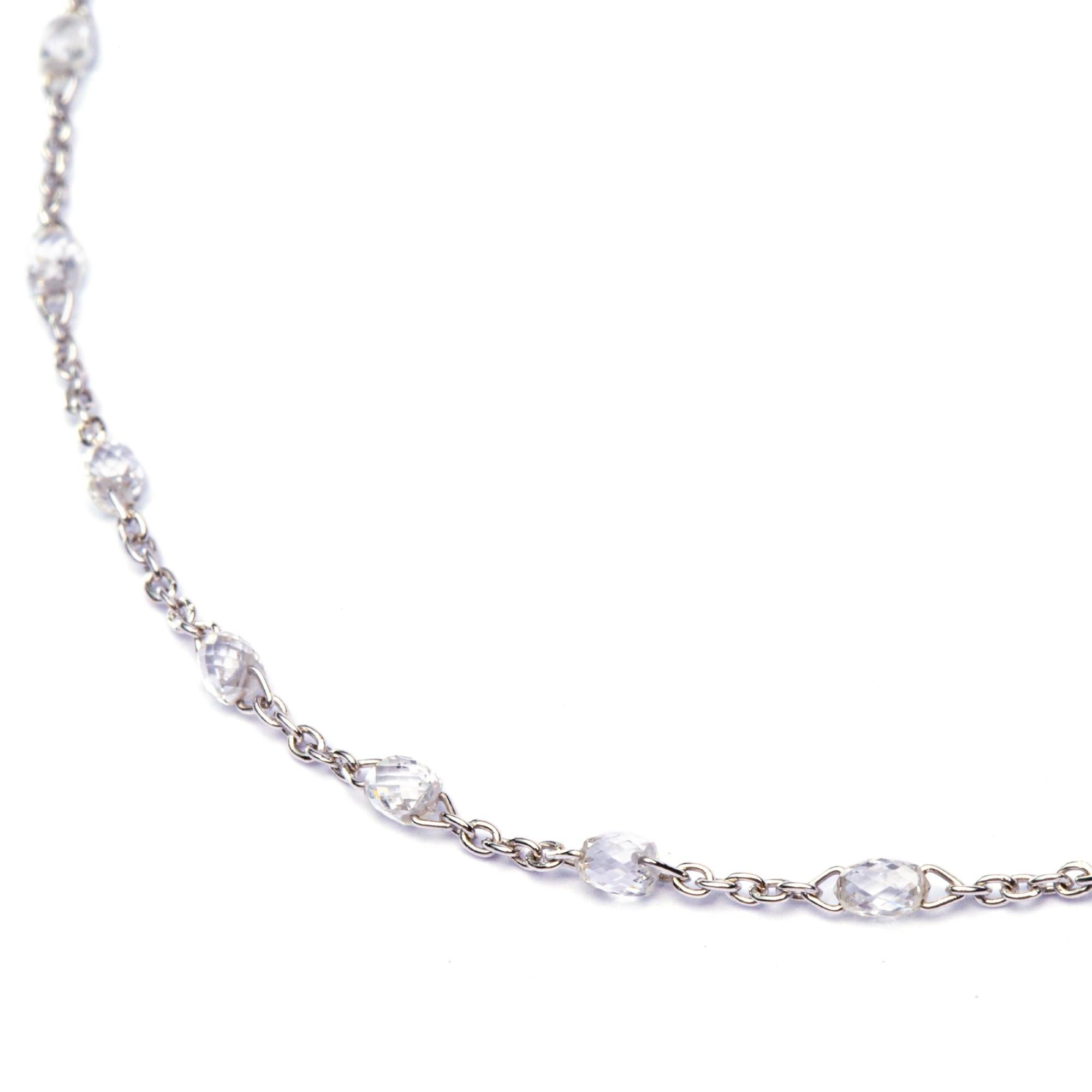 Alex Jona Briolette-Cut White Diamond 18 Karat White Gold Link Chain Necklace For Sale