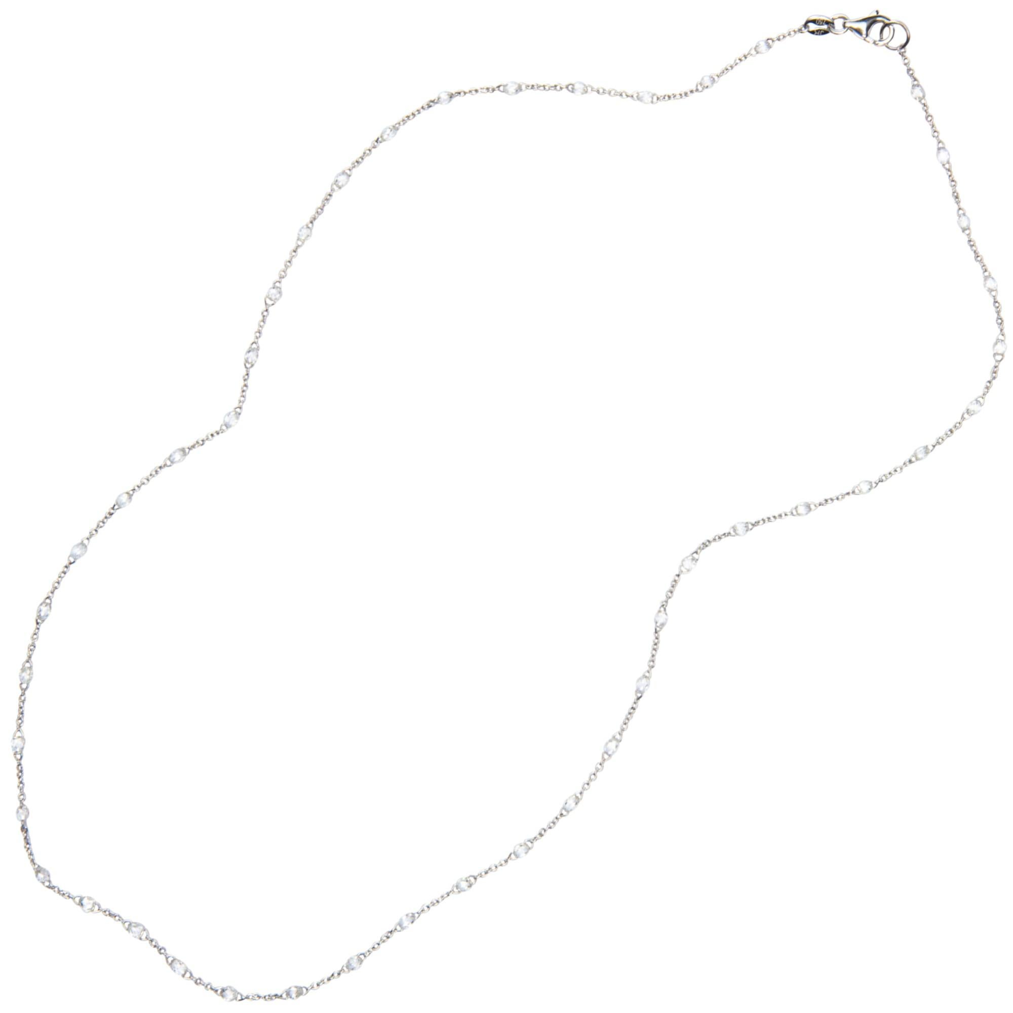 Round Cut Alex Jona Briolette-Cut White Diamond 18 Karat White Gold Link Chain Necklace For Sale