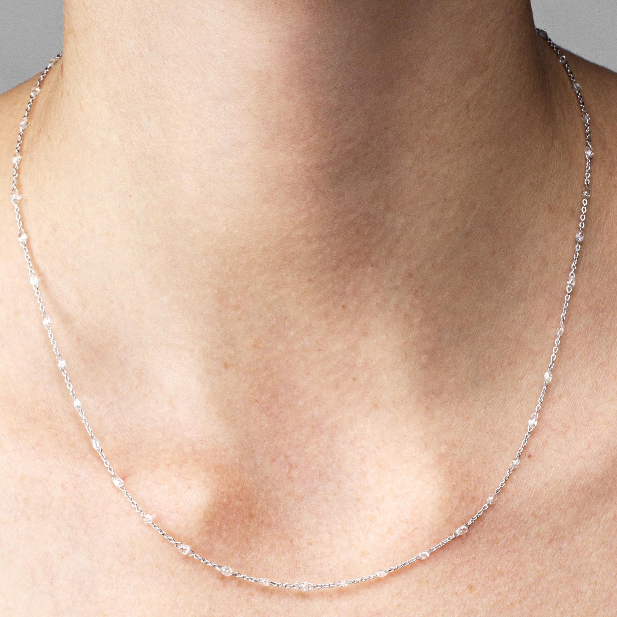 Alex Jona Briolette-Cut White Diamond 18 Karat White Gold Link Chain Necklace In New Condition For Sale In Torino, IT