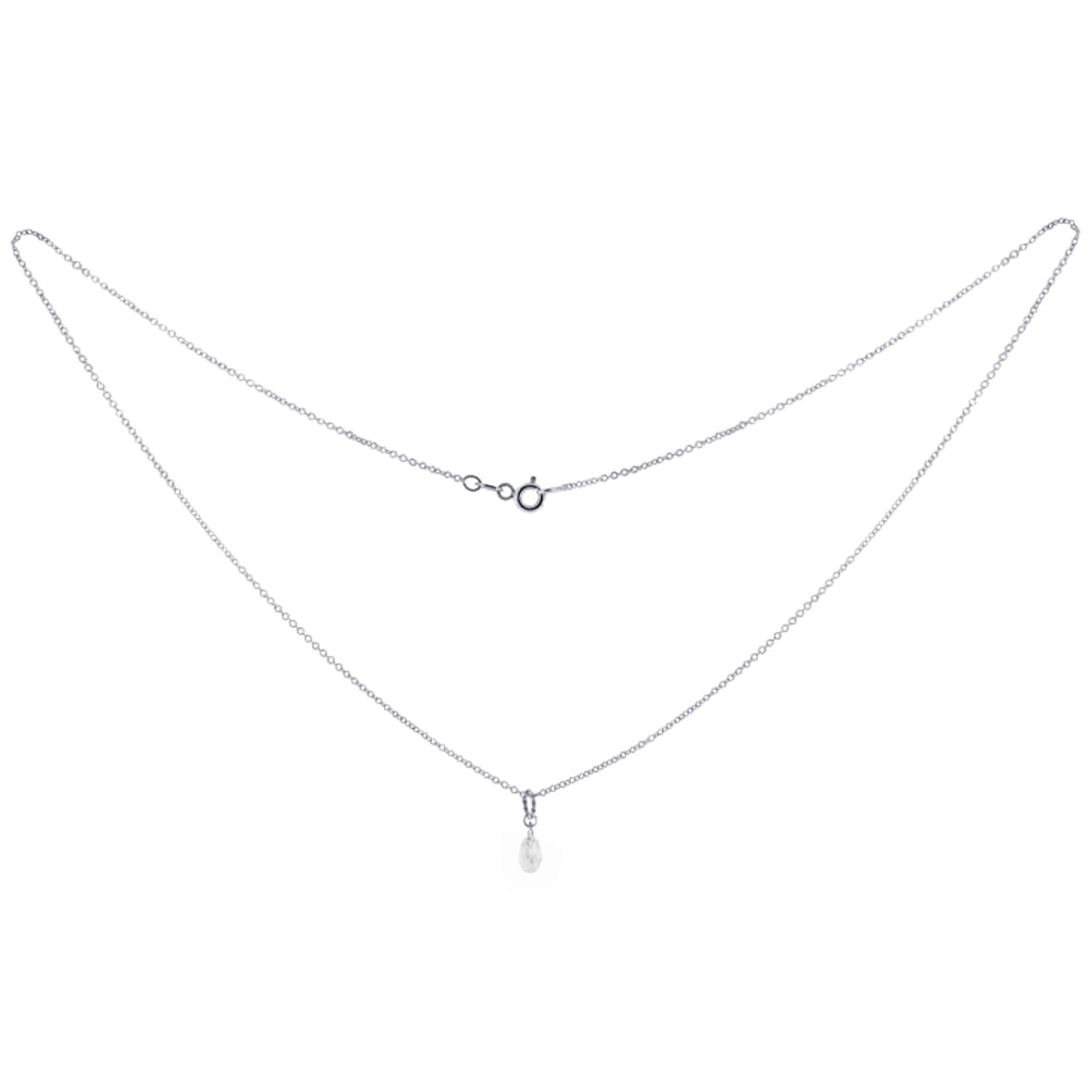 Baguette Cut Alex Jona Briolette White Diamond Drop 18 Karat White Gold Pendant Necklace For Sale