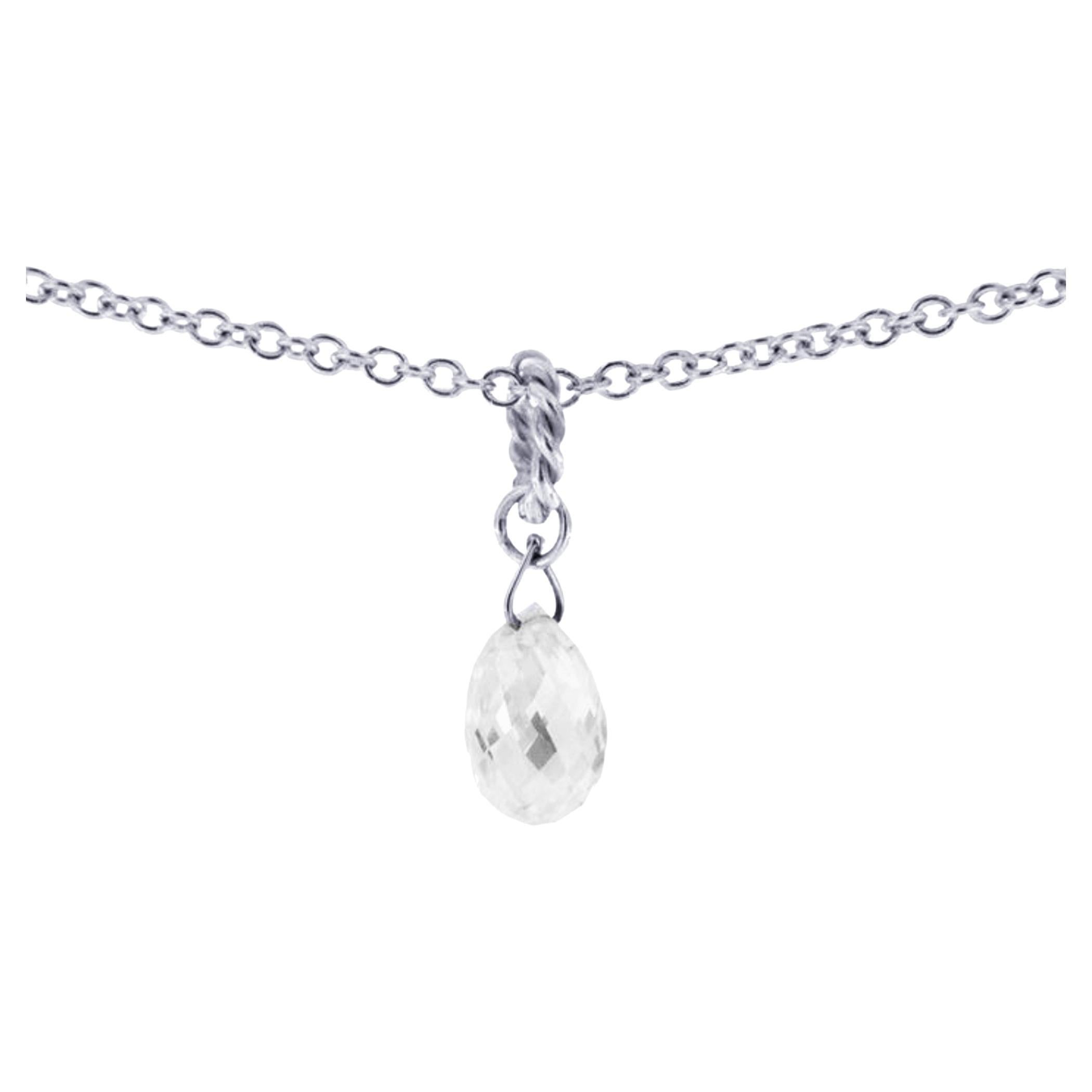 Alex Jona Briolette White Diamond Drop 18 Karat White Gold Pendant Necklace For Sale