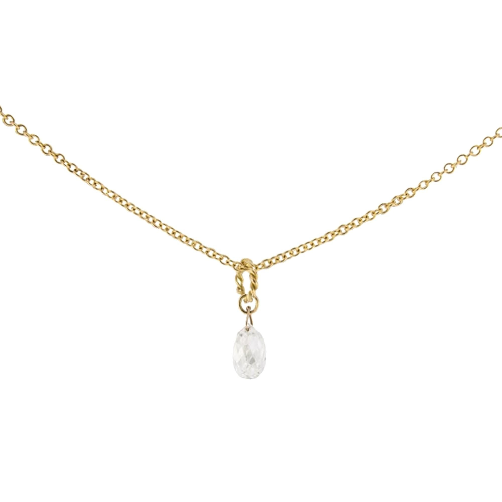 Pear Cut Alex Jona Briolette White Diamond Drop 18 Karat Yellow Gold Pendant Necklace For Sale