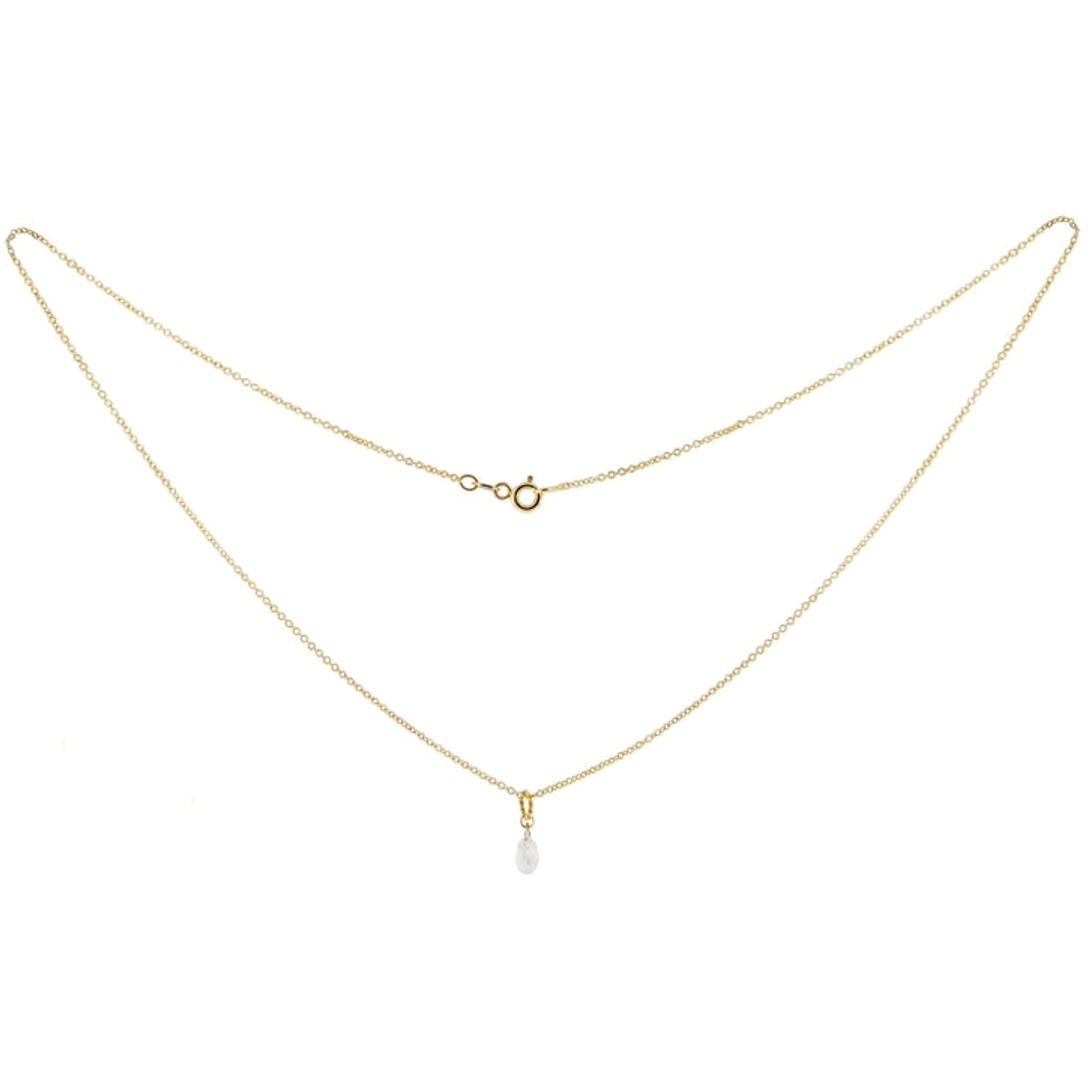 Women's or Men's Alex Jona Briolette White Diamond Drop 18 Karat Yellow Gold Pendant Necklace For Sale