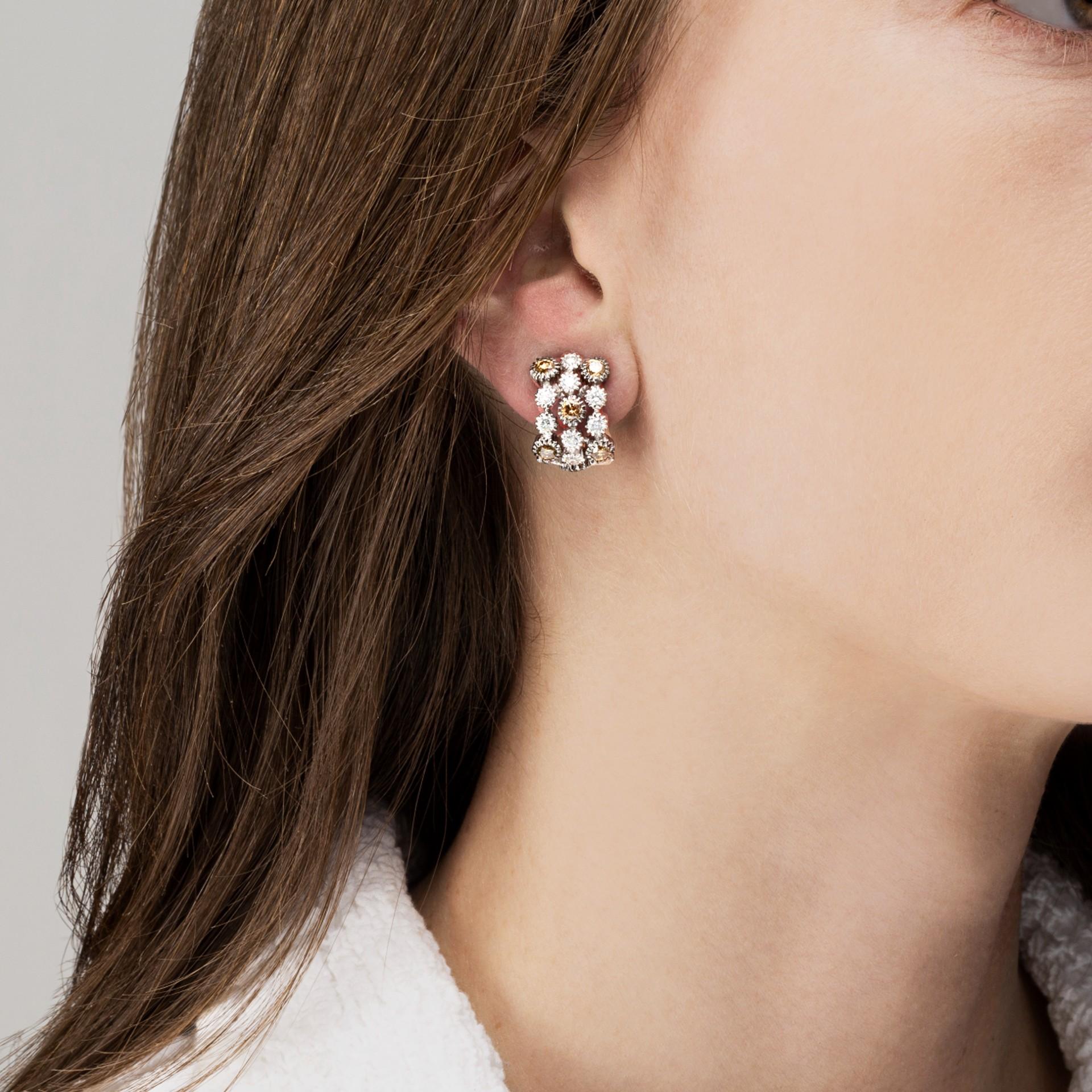 Women's Alex Jona Brown and White Diamond 18 Karat White Gold Clip-on Earrings For Sale
