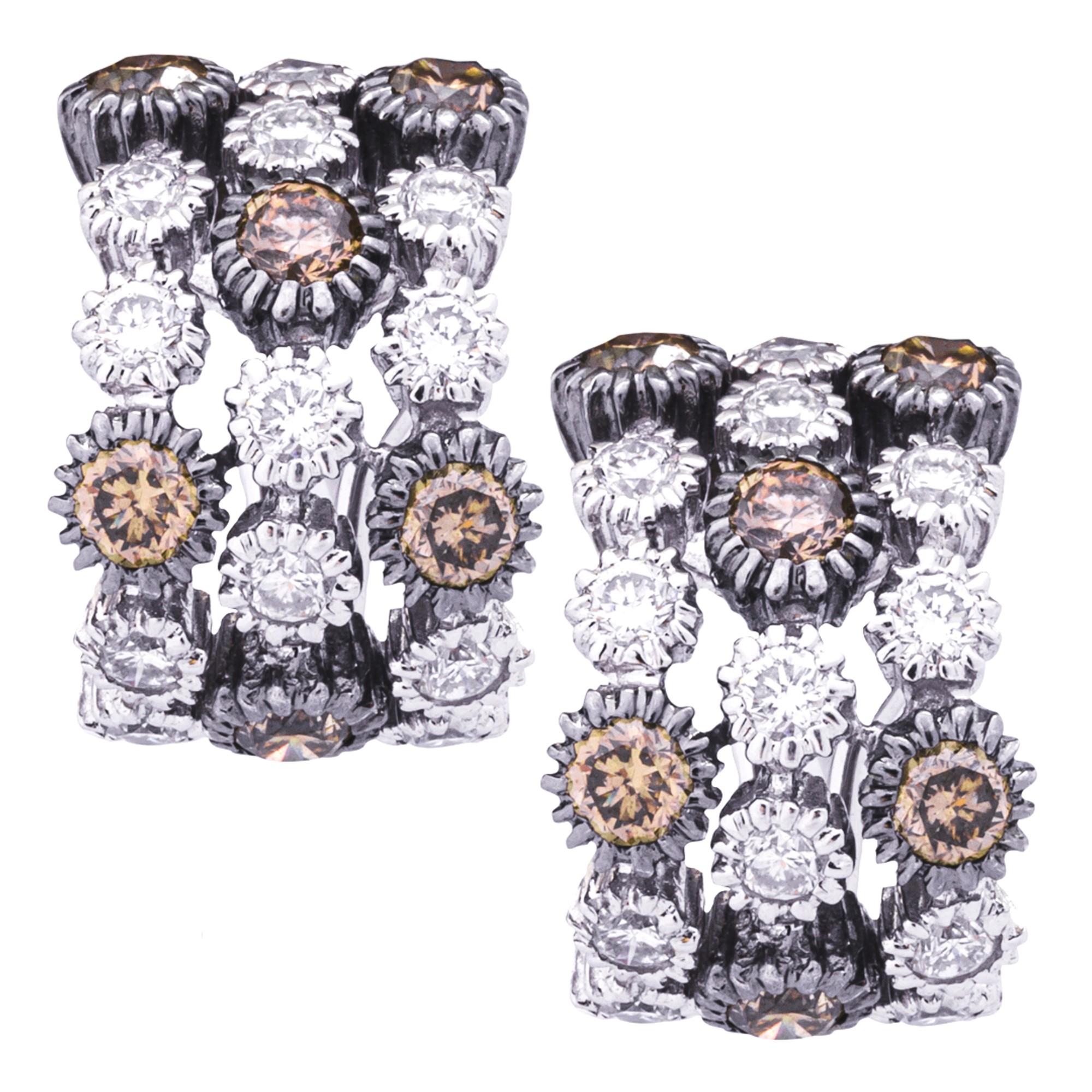 Alex Jona Brown and White Diamond 18 Karat White Gold Clip-on Earrings For Sale