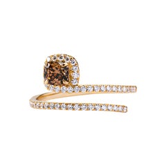 Alex Jona Brown and White Diamond 18 Karat Yellow Gold Coil Halo Ring
