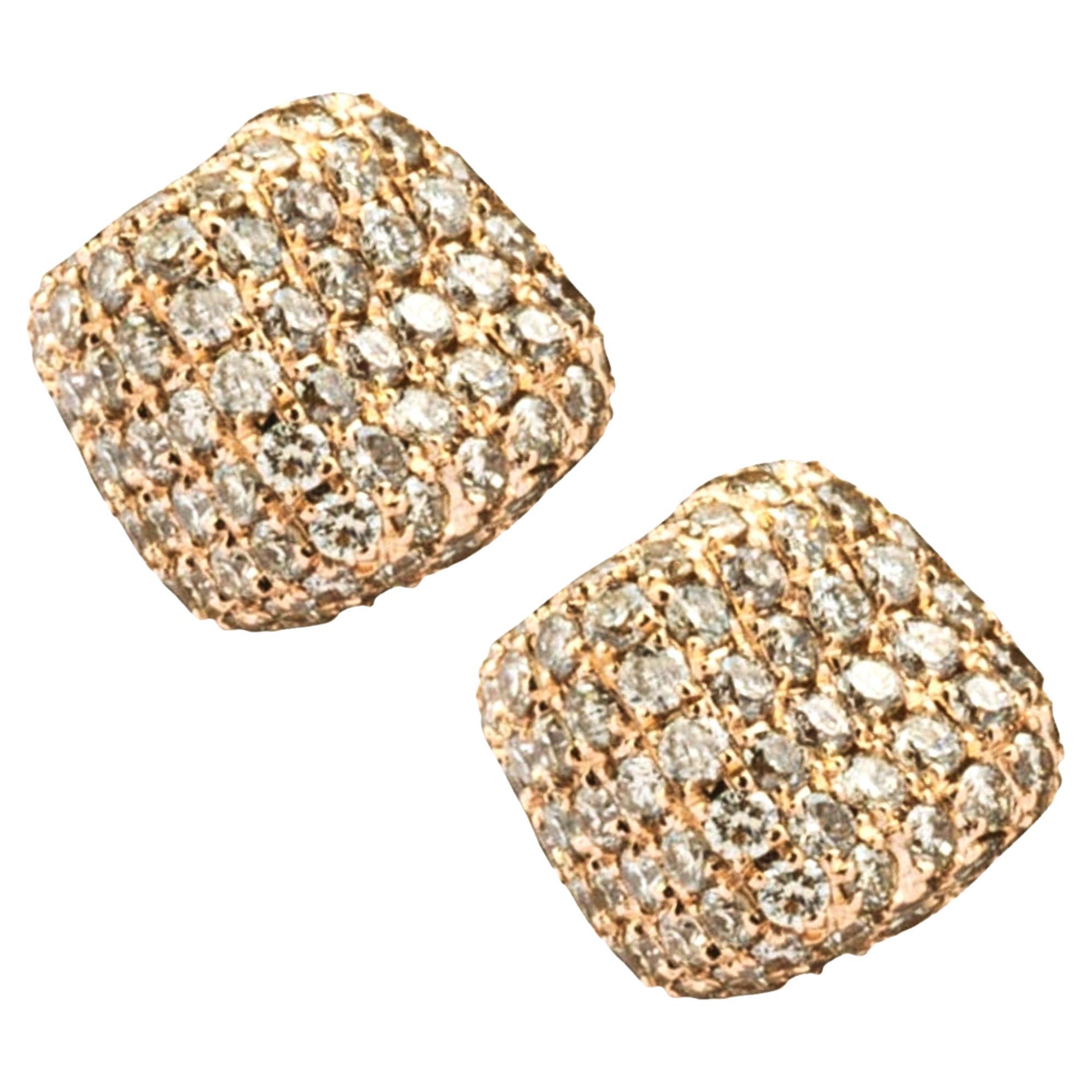 Alex Jona Clous d'oreilles en forme de galets en or rose 18 carats avec diamants bruns