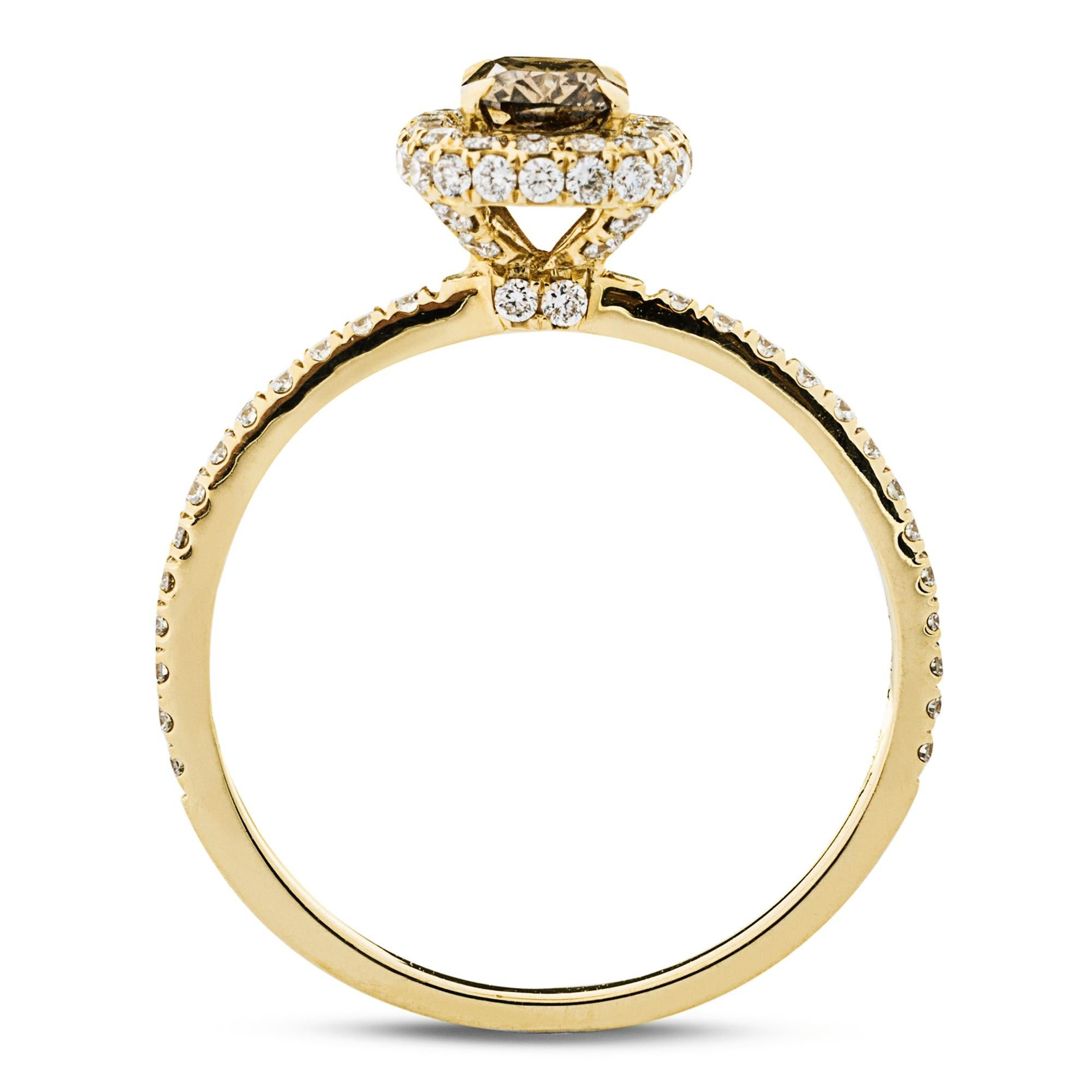 Brauner Diamant-Weißer Diamant- Solitär-Ring aus 18 Karat Gelbgold von Jona Damen im Angebot