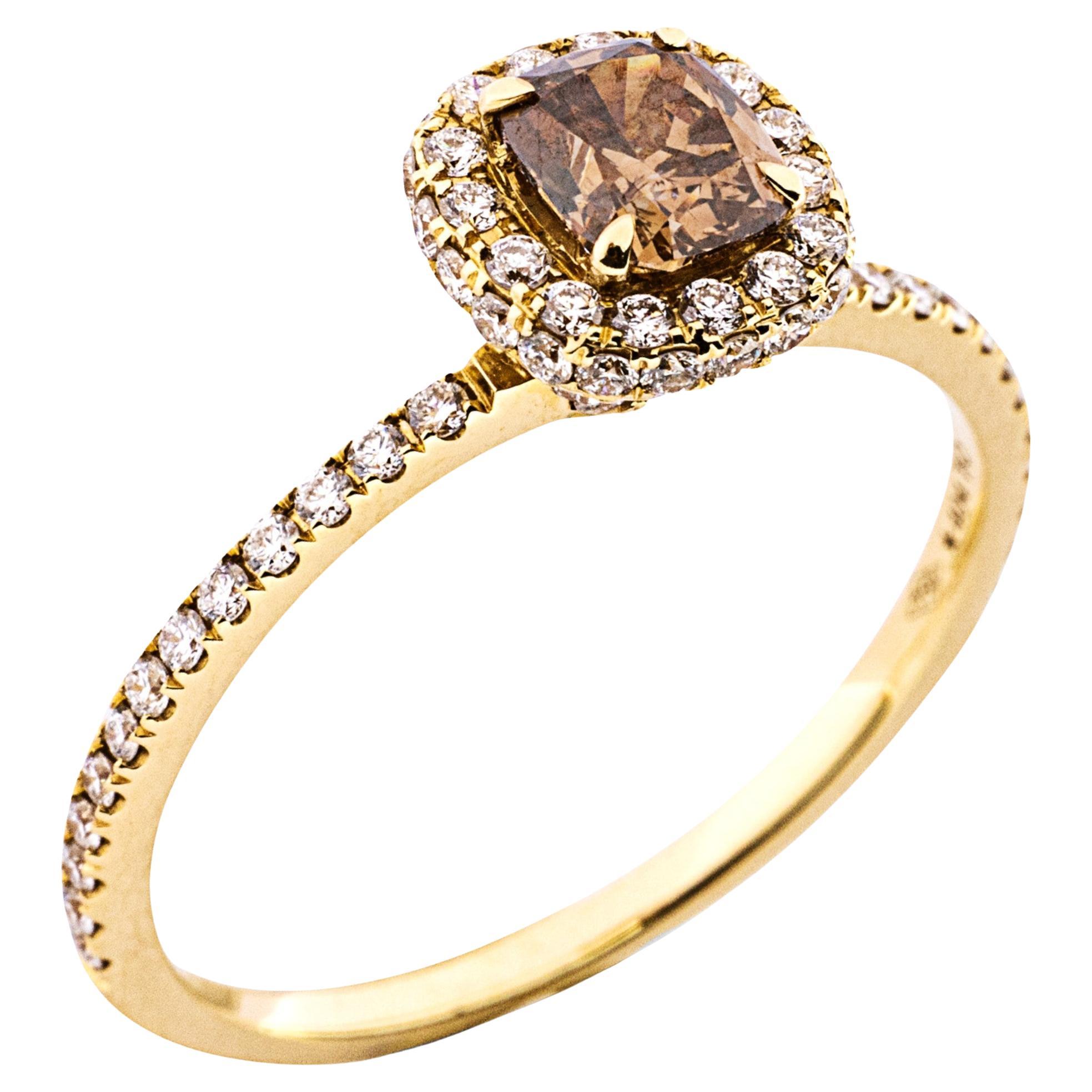 Alex Jona Brown Diamond White Diamond 18 Karat Yellow Gold Solitaire Ring For Sale