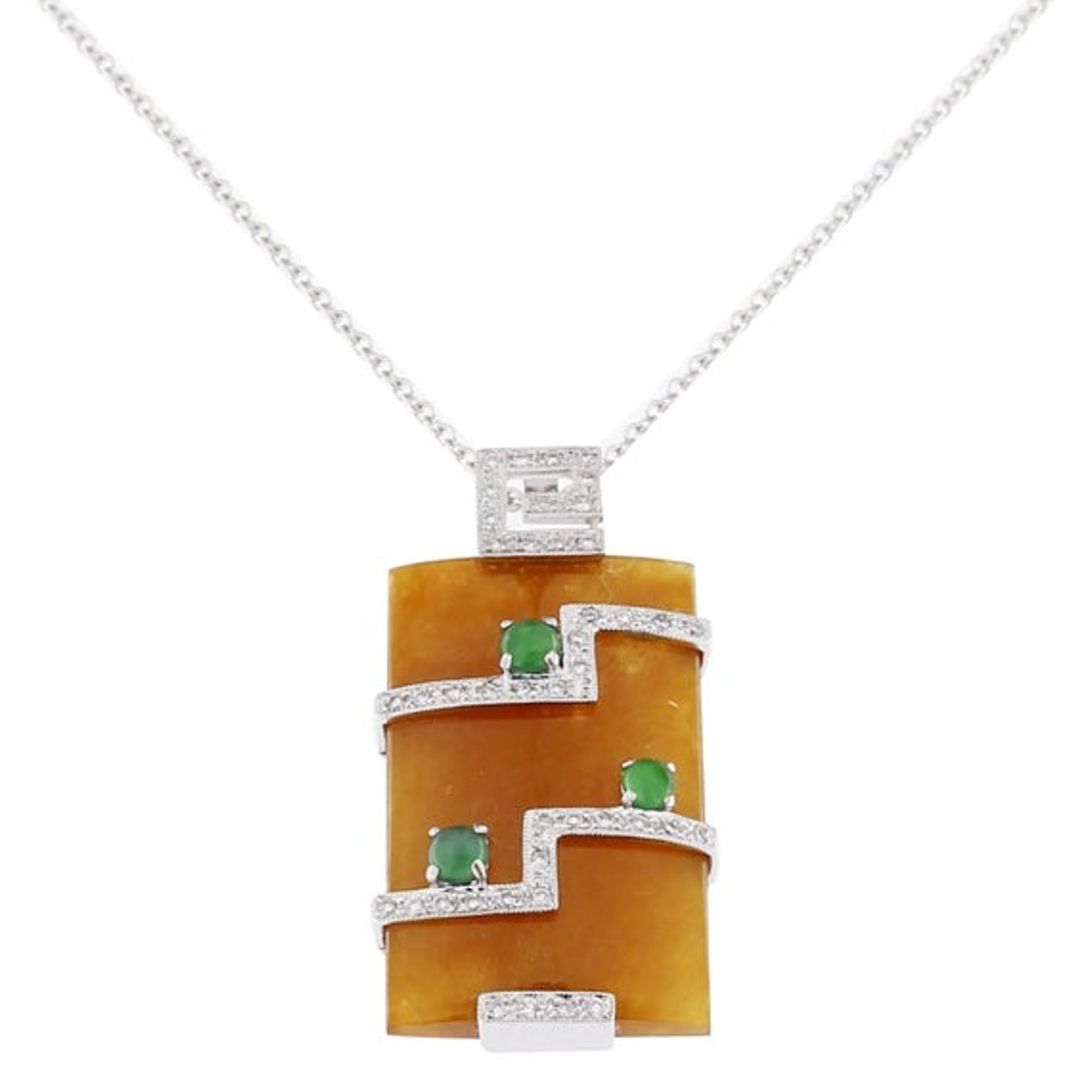 Alex Jona Halskette mit Anhänger, brauner Jadeit Jade Weißer Diamant 18 Karat Weißgold (Rundschliff) im Angebot
