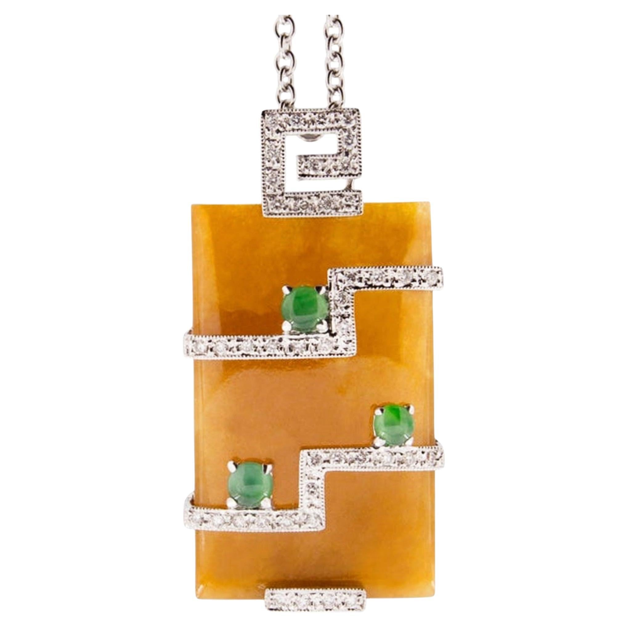 Alex Jona Collier pendentif en or blanc 18 carats avec jadéite marron et diamants blancs en vente