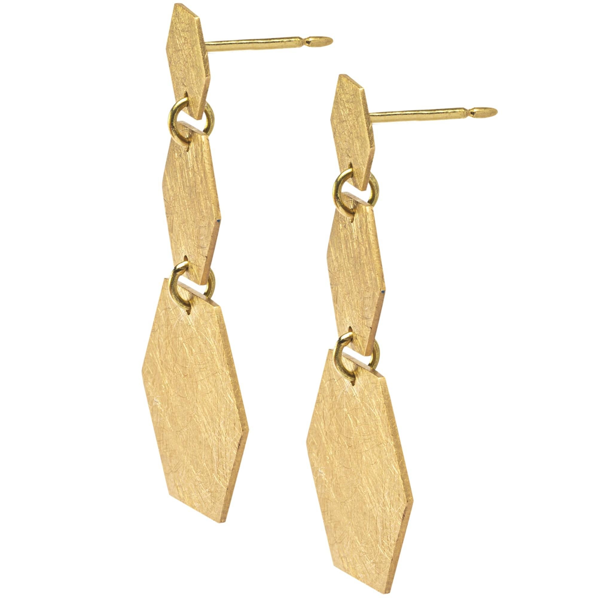 Alex Jona Brushed 18 Karat Yellow Gold Hexagonal Pendant Earrings In New Condition For Sale In Torino, IT
