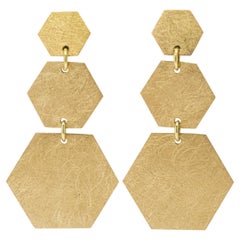 Pendientes Colgantes Hexagonales de Oro Amarillo de 18 Kilates Cepillado Alex Jona