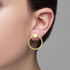 Alex Jona Brushed 18 Karat Yellow Gold Hoop Pendant Earrings