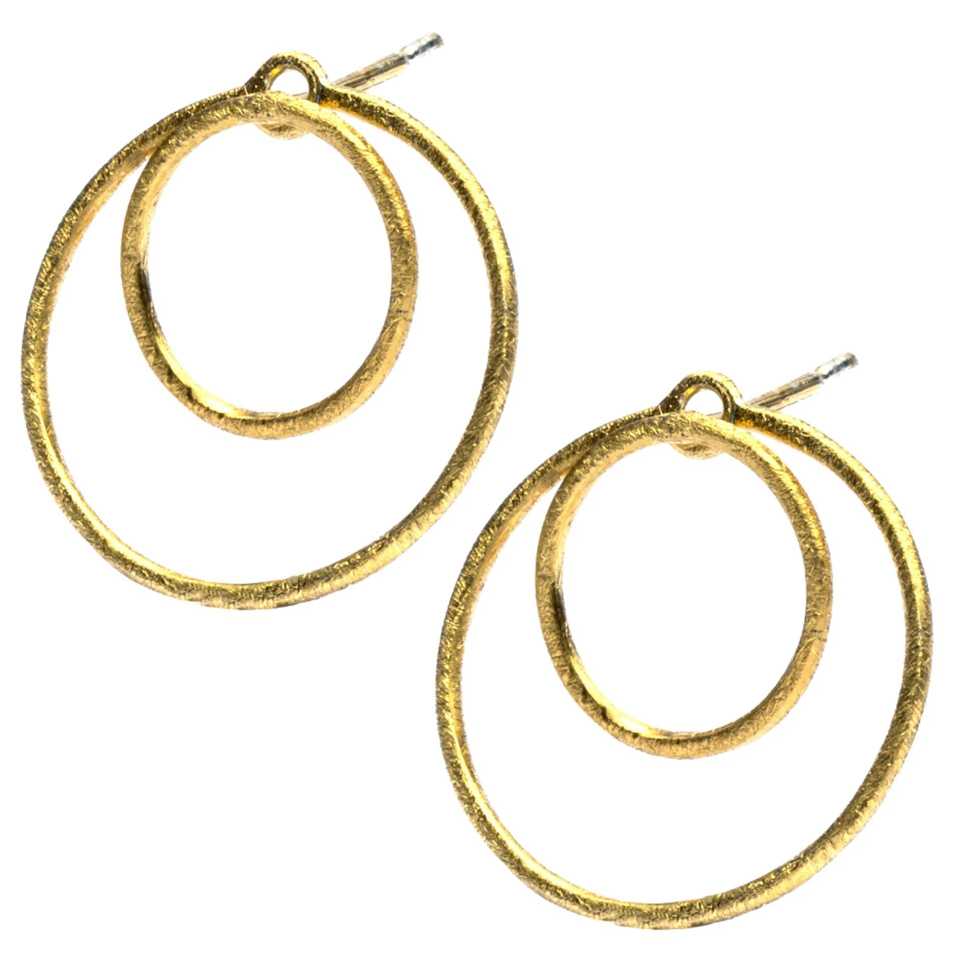 Contemporary Alex Jona Brushed 18 Karat Yellow Gold Hoop Pendant Earrings For Sale