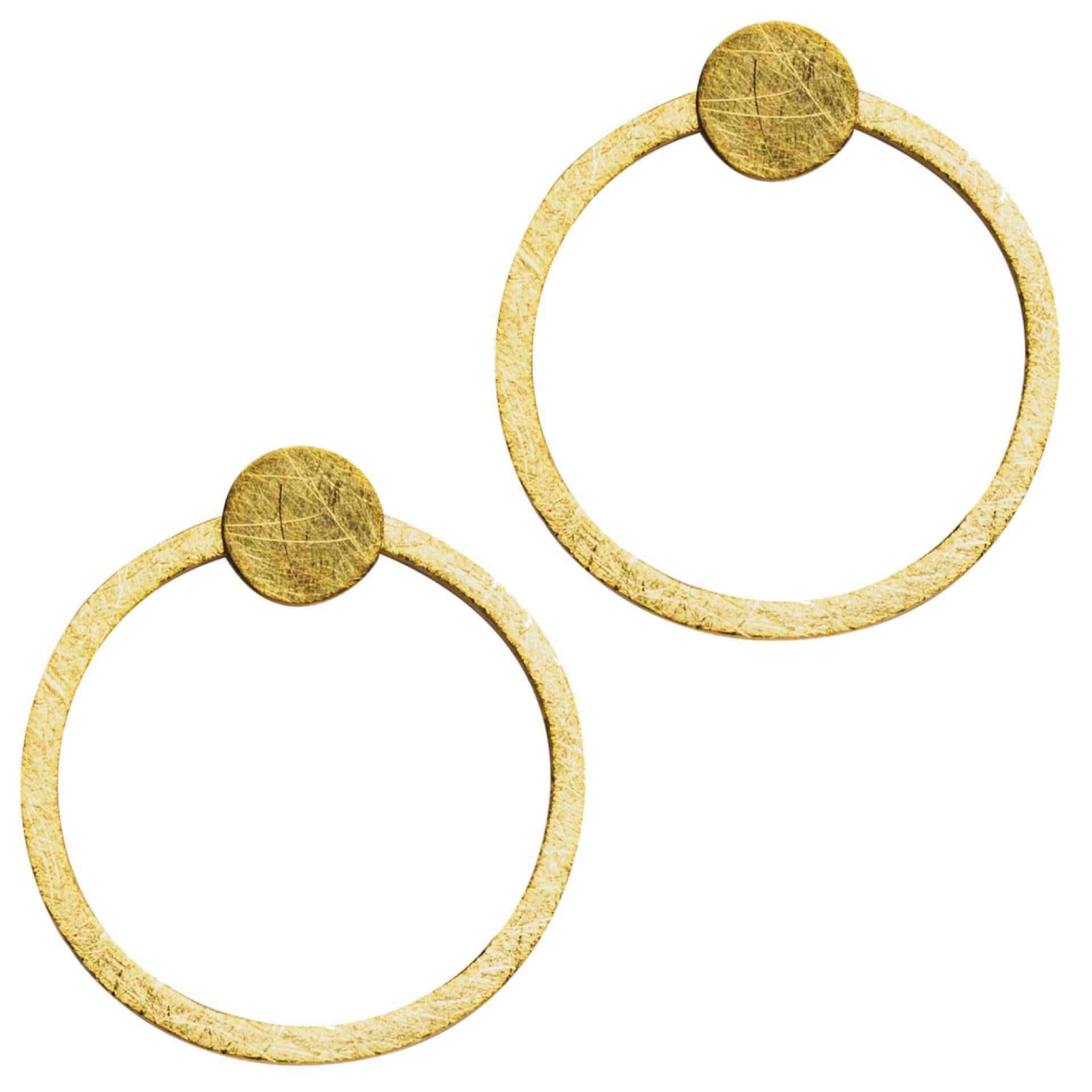 Alex Jona Brushed 18 Karat Yellow Gold Hoop Pendant Earrings For Sale