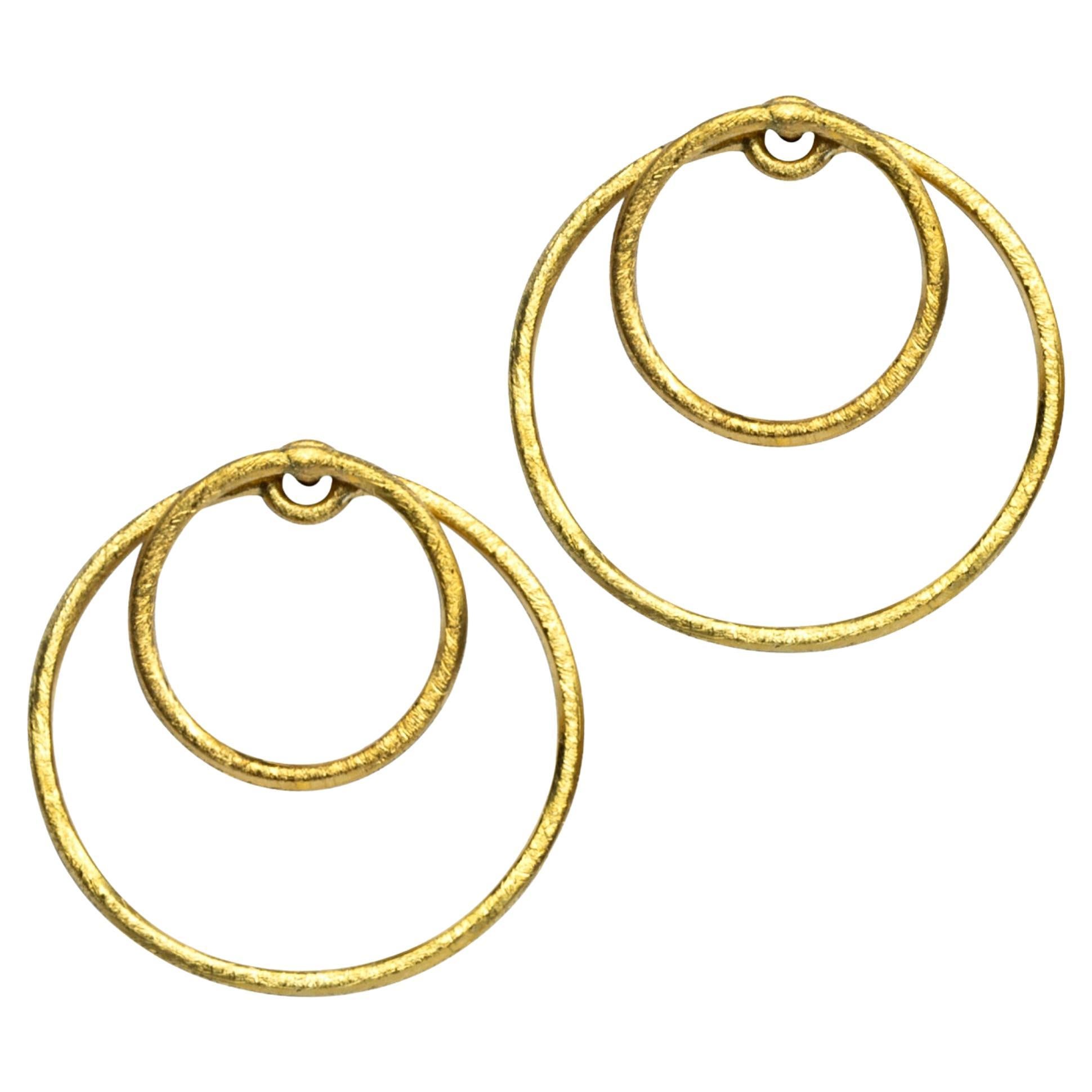 Alex Jona Brushed 18 Karat Yellow Gold Hoop Pendant Earrings