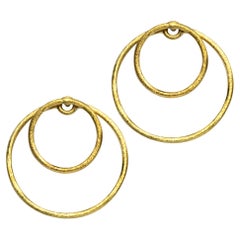 Alex Jona Brushed 18 Karat Yellow Gold Hoop Pendant Earrings