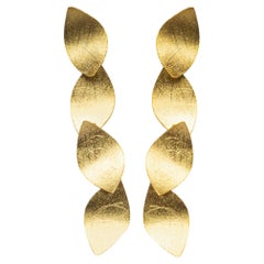 Alex Jona Brushed 18 Karat Yellow Gold Multiple Leaves Pendant Earrings