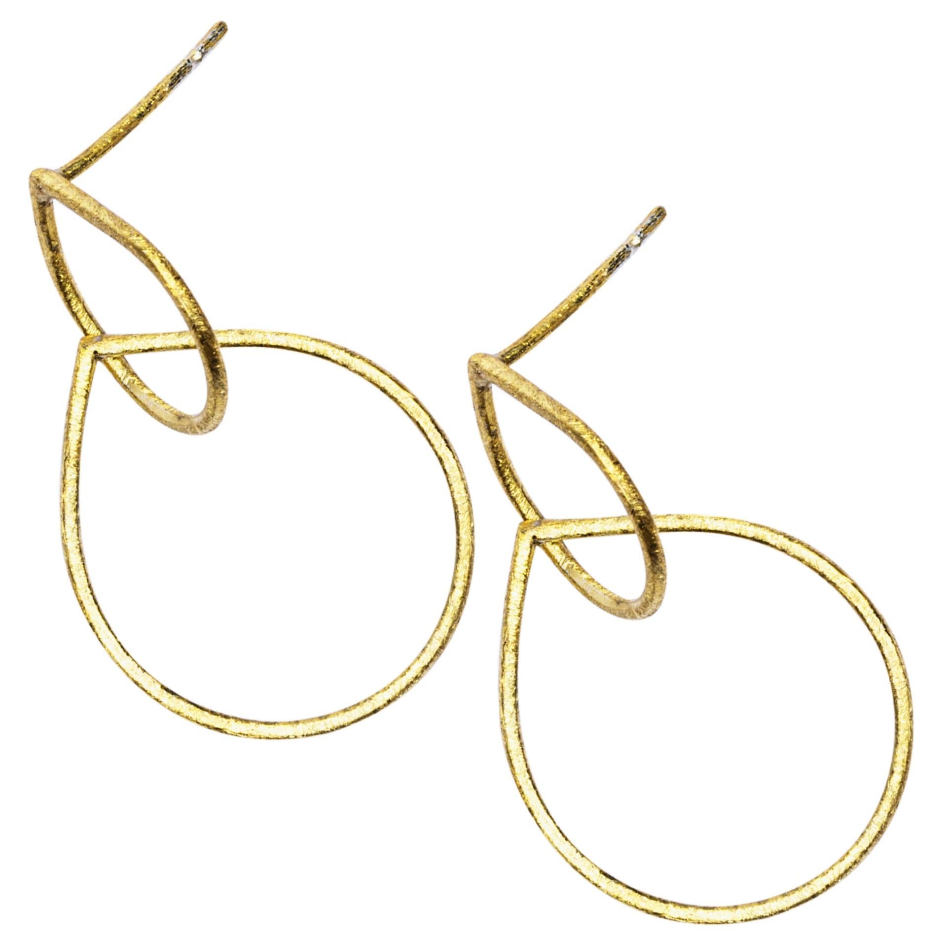 Contemporary Alex Jona Brushed 18 Karat Yellow Gold Open Drop Pendant Earrings For Sale
