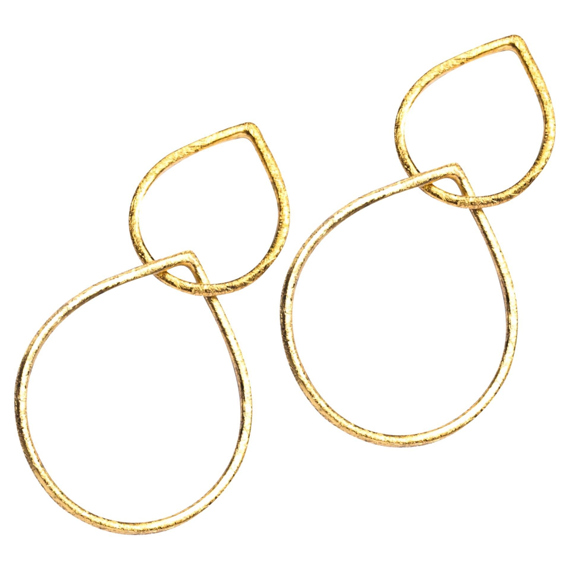 Alex Jona Brushed 18 Karat Yellow Gold Open Drop Pendant Earrings For Sale