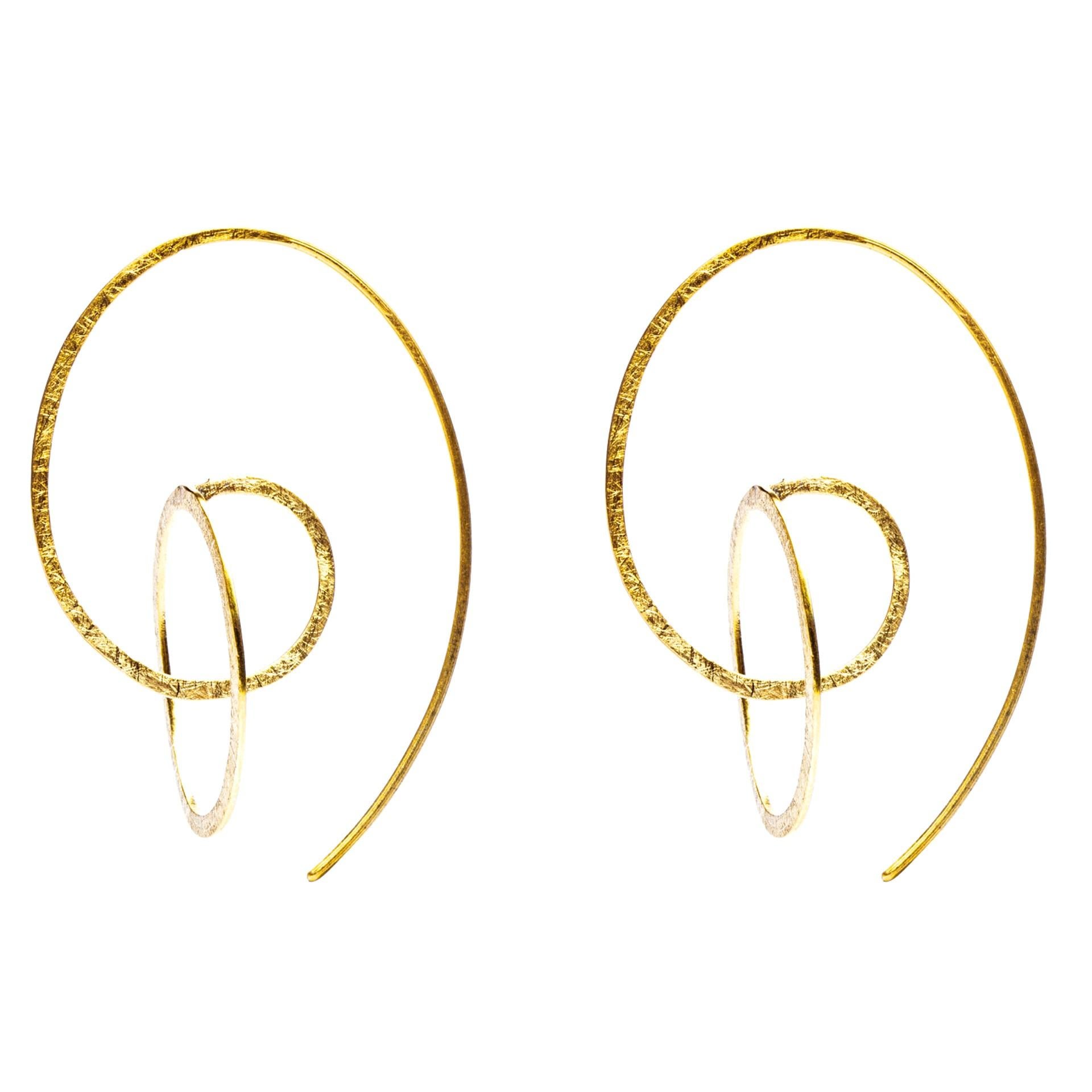 Alex Jona Brushed 18 Karat Yellow Gold Pendant Earrings In New Condition For Sale In Torino, IT