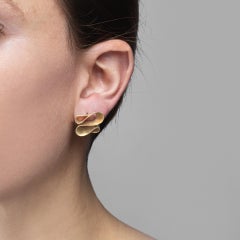 Alex Jona Brushed 18 Karat Yellow Gold Ribbon Stud Earrings