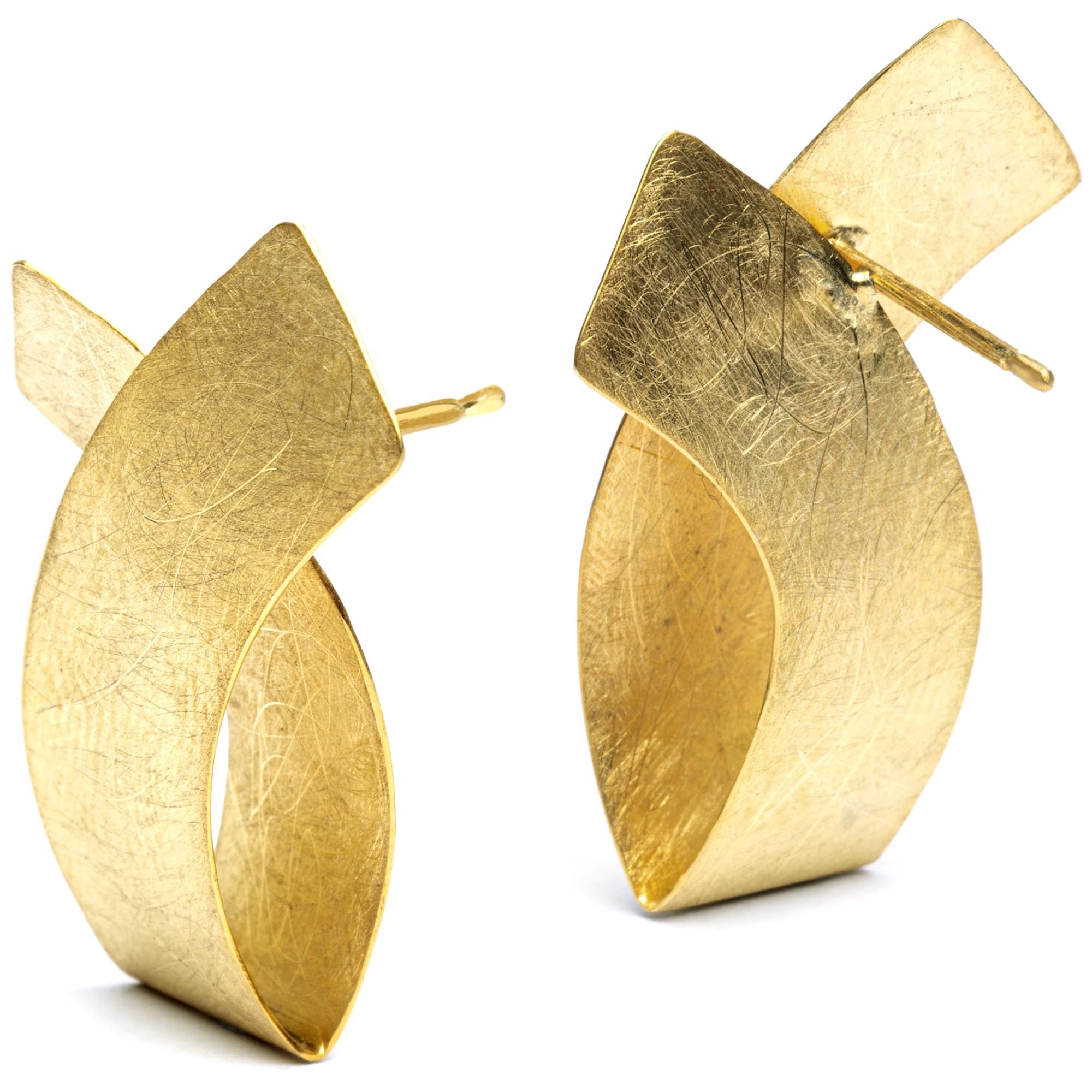 Alex Jona Brushed 18 Karat Yellow Gold Stud Earrings In New Condition For Sale In Torino, IT