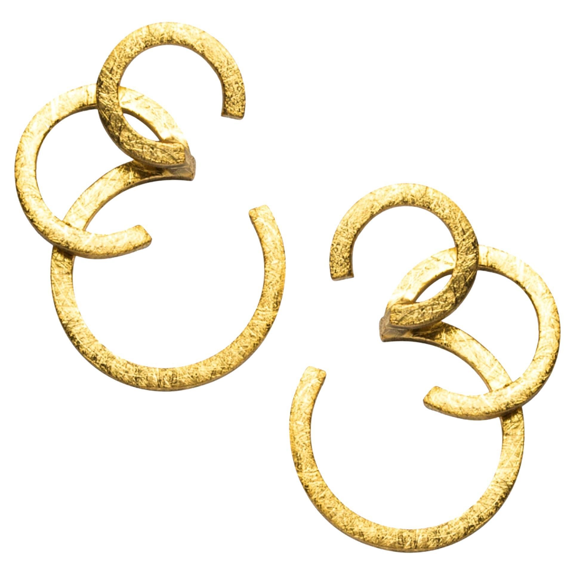 Alex Jona Brushed 18 Karat Yellow Gold Stud Earrings For Sale