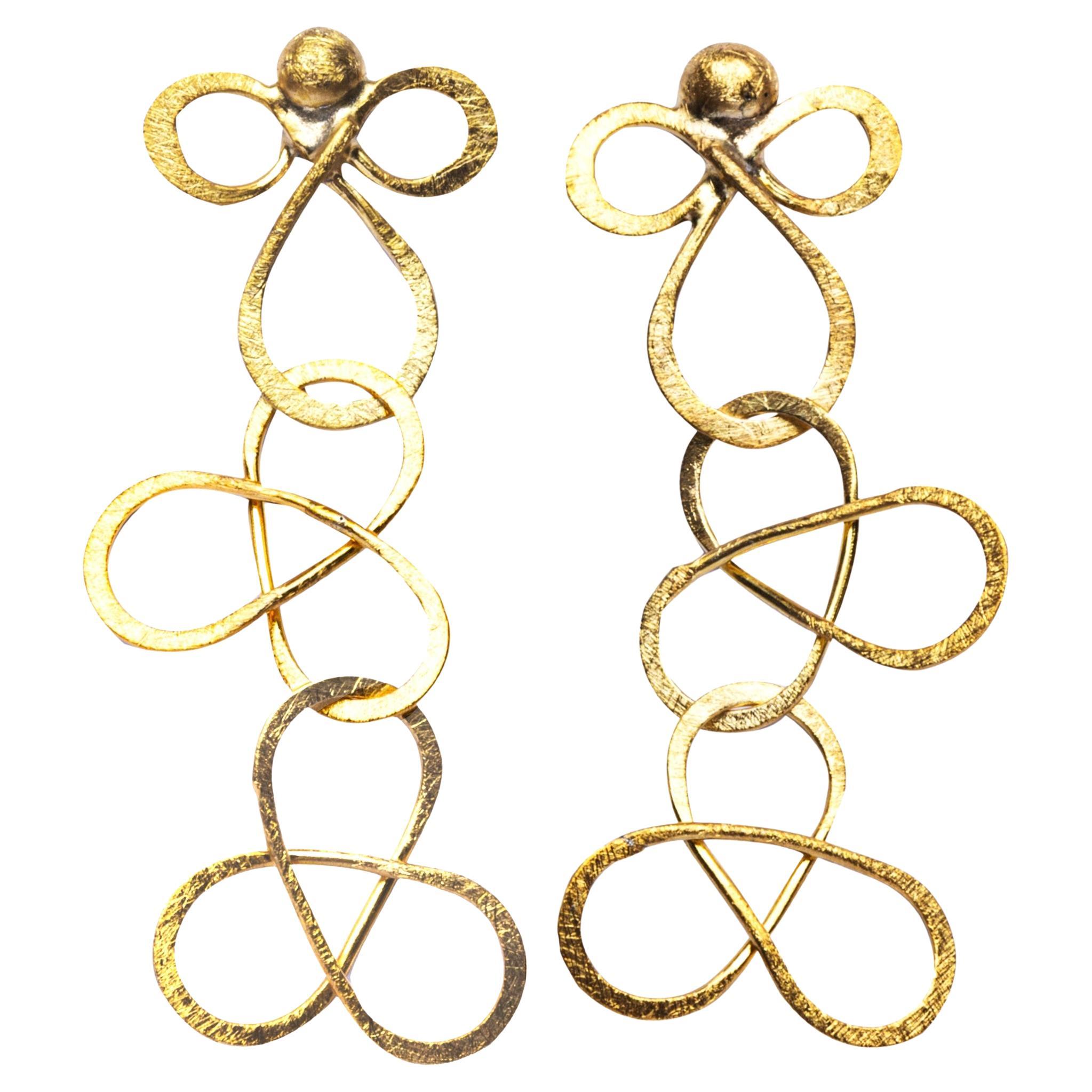 Alex Jona Brushed Yellow Gold Clover Pendant Earrings For Sale