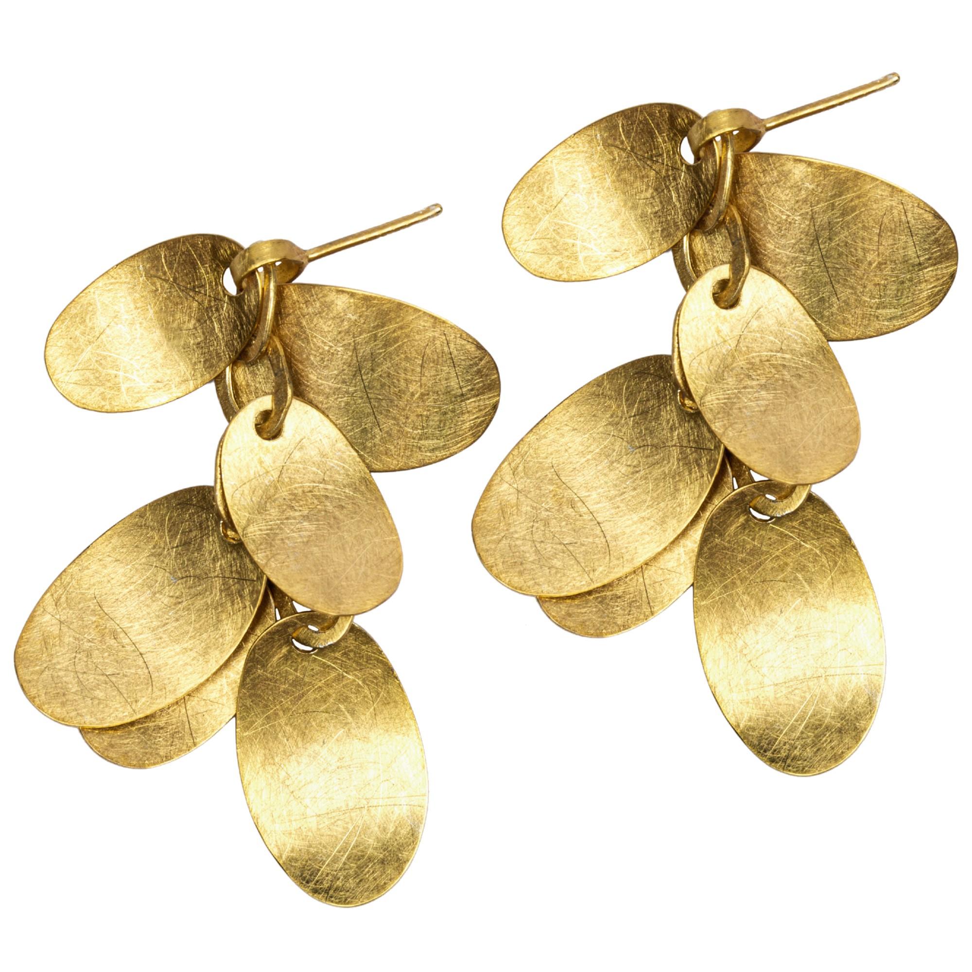 Contemporary Alex Jona Brushed Yellow Gold Multiple Leaves Pendant Earrings For Sale