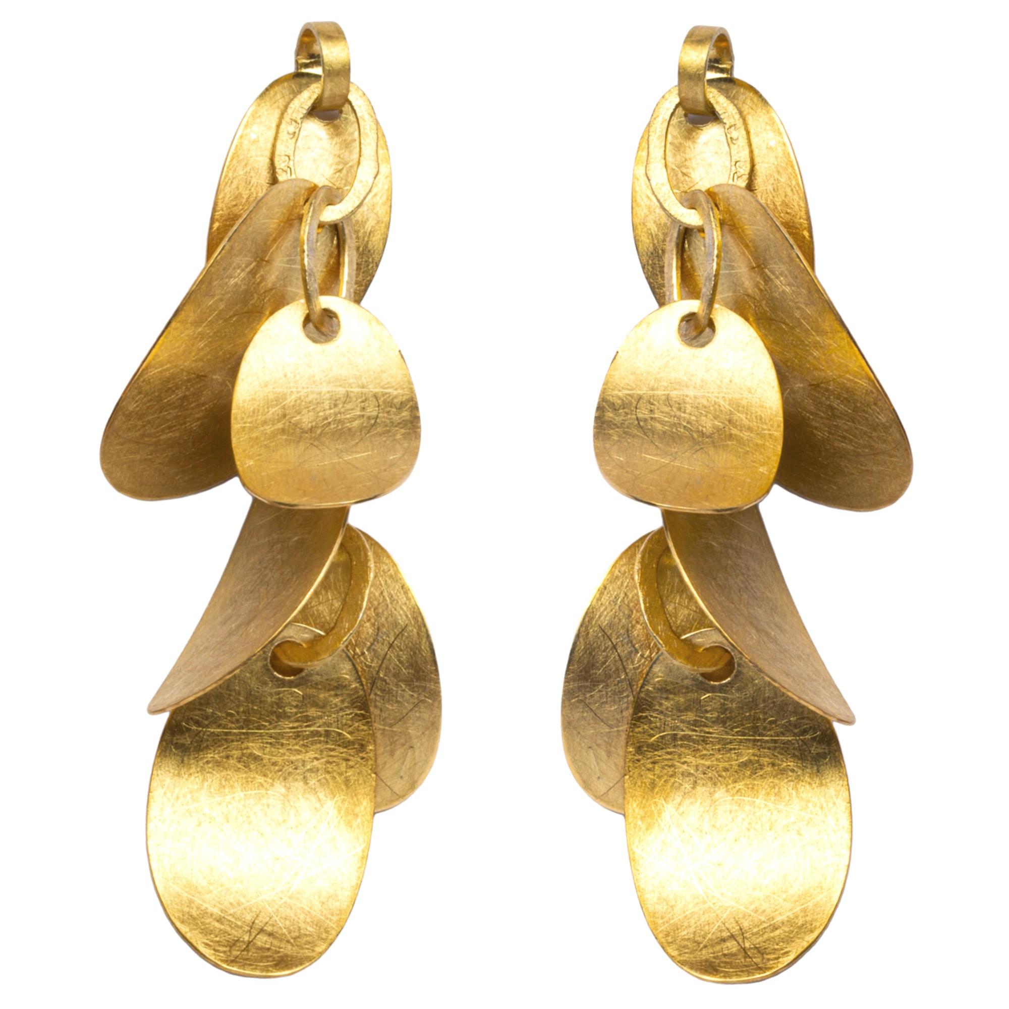 Alex Jona Brushed Yellow Gold Multiple Leaves Pendant Earrings For Sale