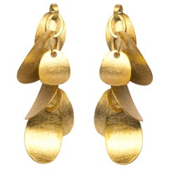 Alex Jona Brushed Yellow Gold Multiple Leaves Pendant Earrings