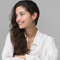 Alex Jona Burmese Black Jade White Diamond 18 Karat White Gold Drop Earrings