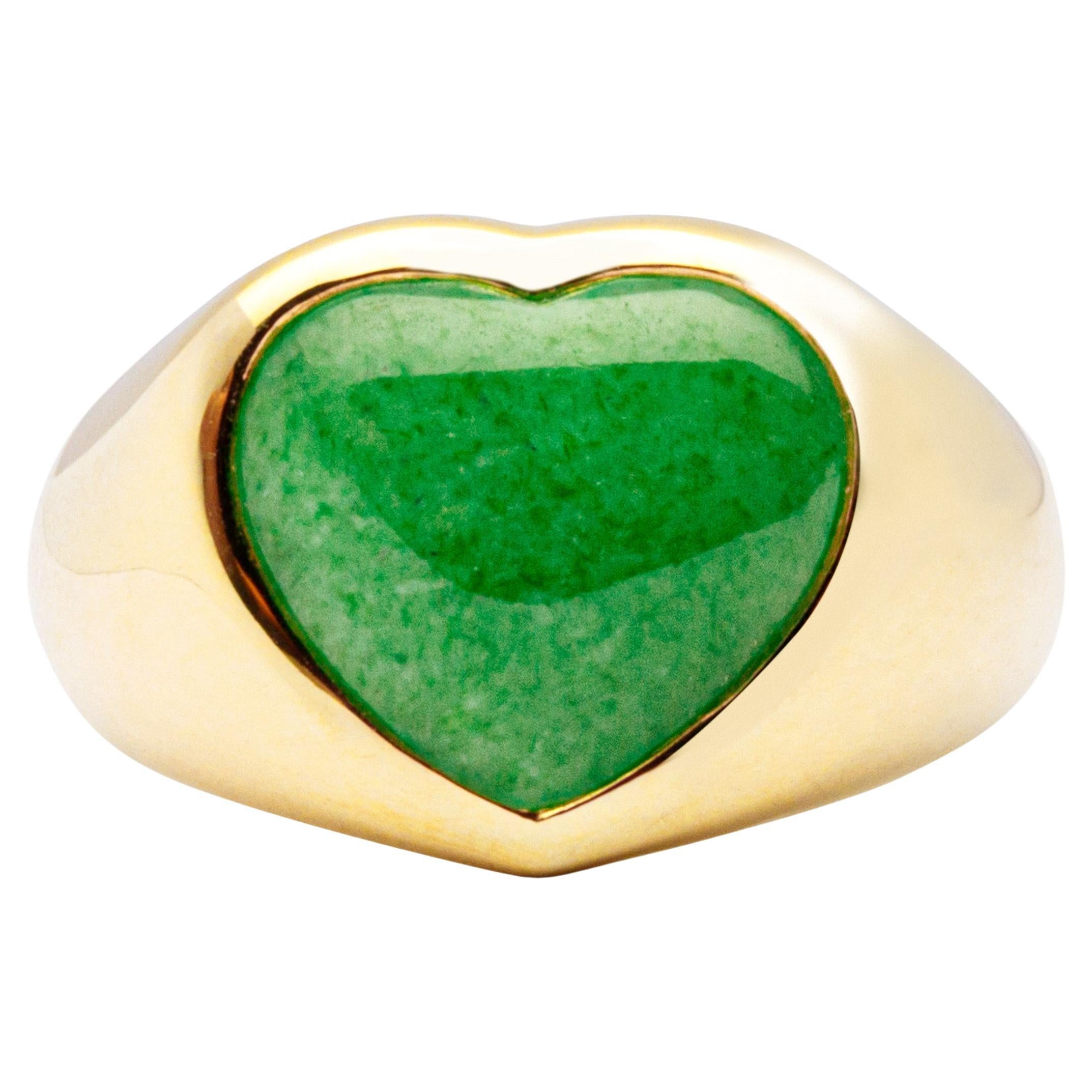 Alex Jona Burmese Jade Jadeite 18 Karat Yellow Gold Heart Band Ring For Sale