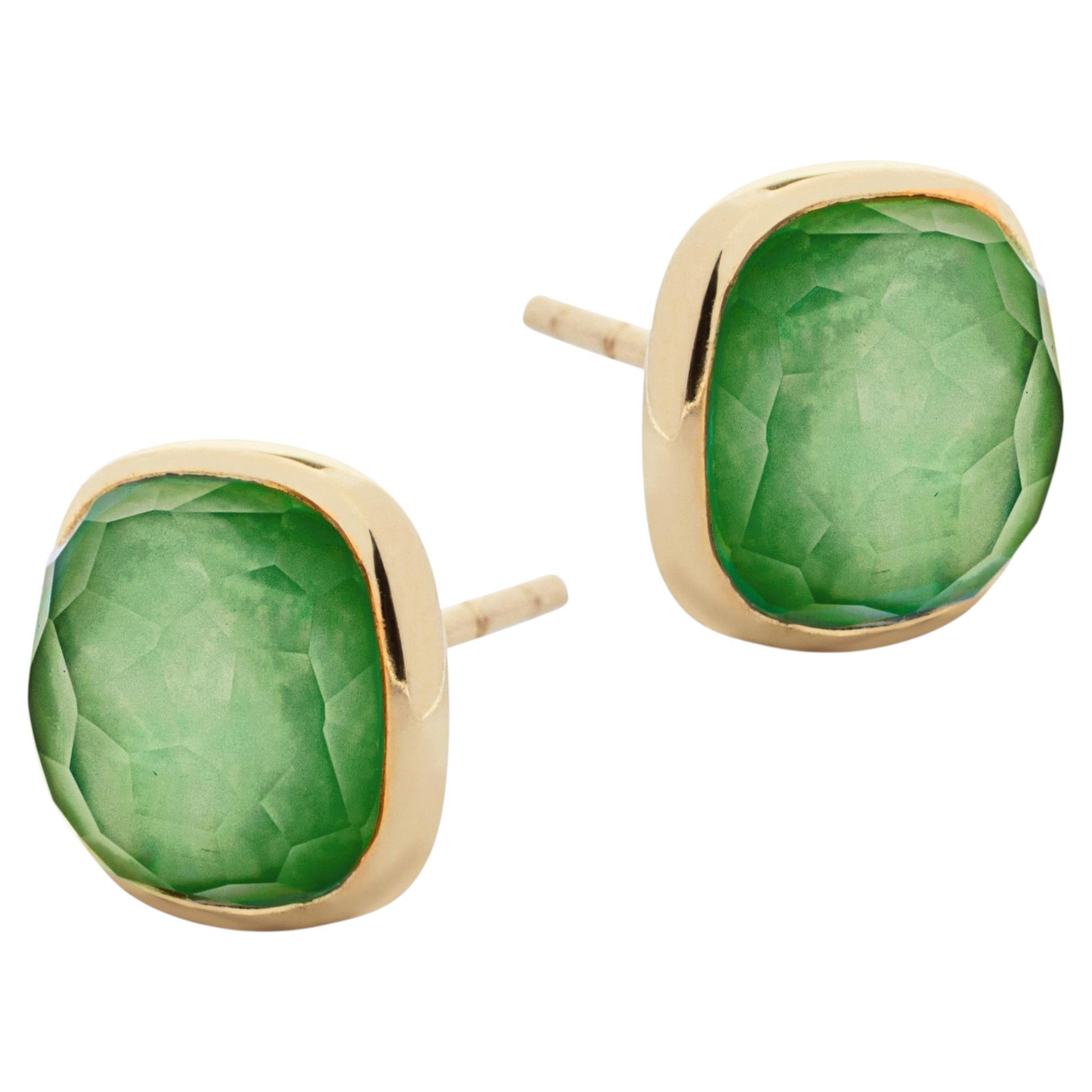 Alex Jona Burmese Jade Quartz 18 Karat Yellow Gold Stud Earrings For Sale