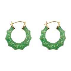 Alex Jona Burmese Jadeite Jade 14 Karat Yellow Gold Bamboo Hoop Earrings