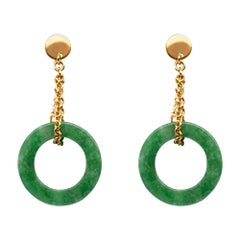 Alex Jona Burmese Jadeite Jade 18 Karat Yellow Gold Dangle Earrings