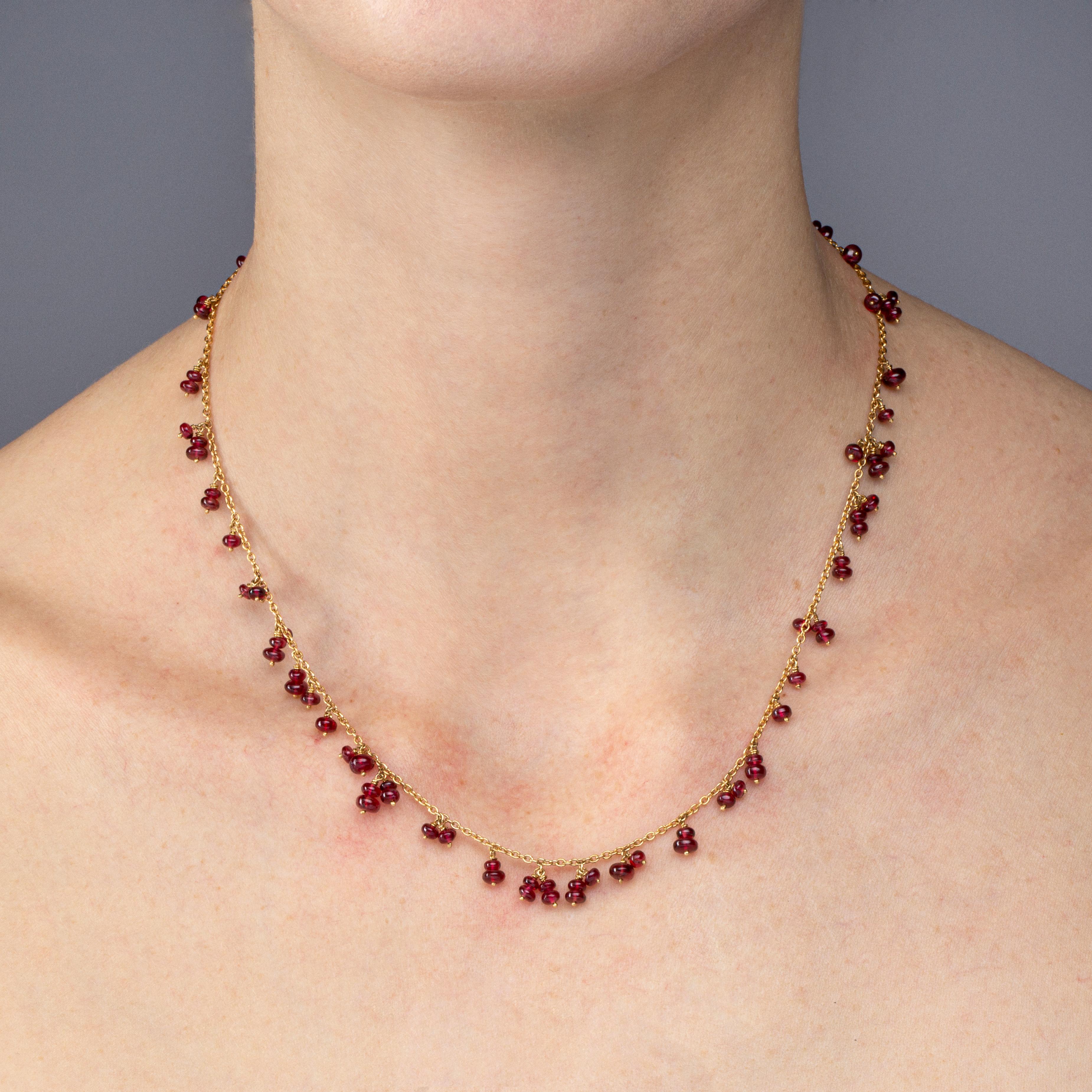 Alex Jona design collection, hand crafted in Italy, 18 karat yellow gold chain necklace, featuring 22.10 carats of Burmese Red Spinels, cabochon beads.  
Dimension: L 17.71 in/ 45 cm X D 0.18 in/ 4,6 mm

Alex Jona jewels stand out, not only for