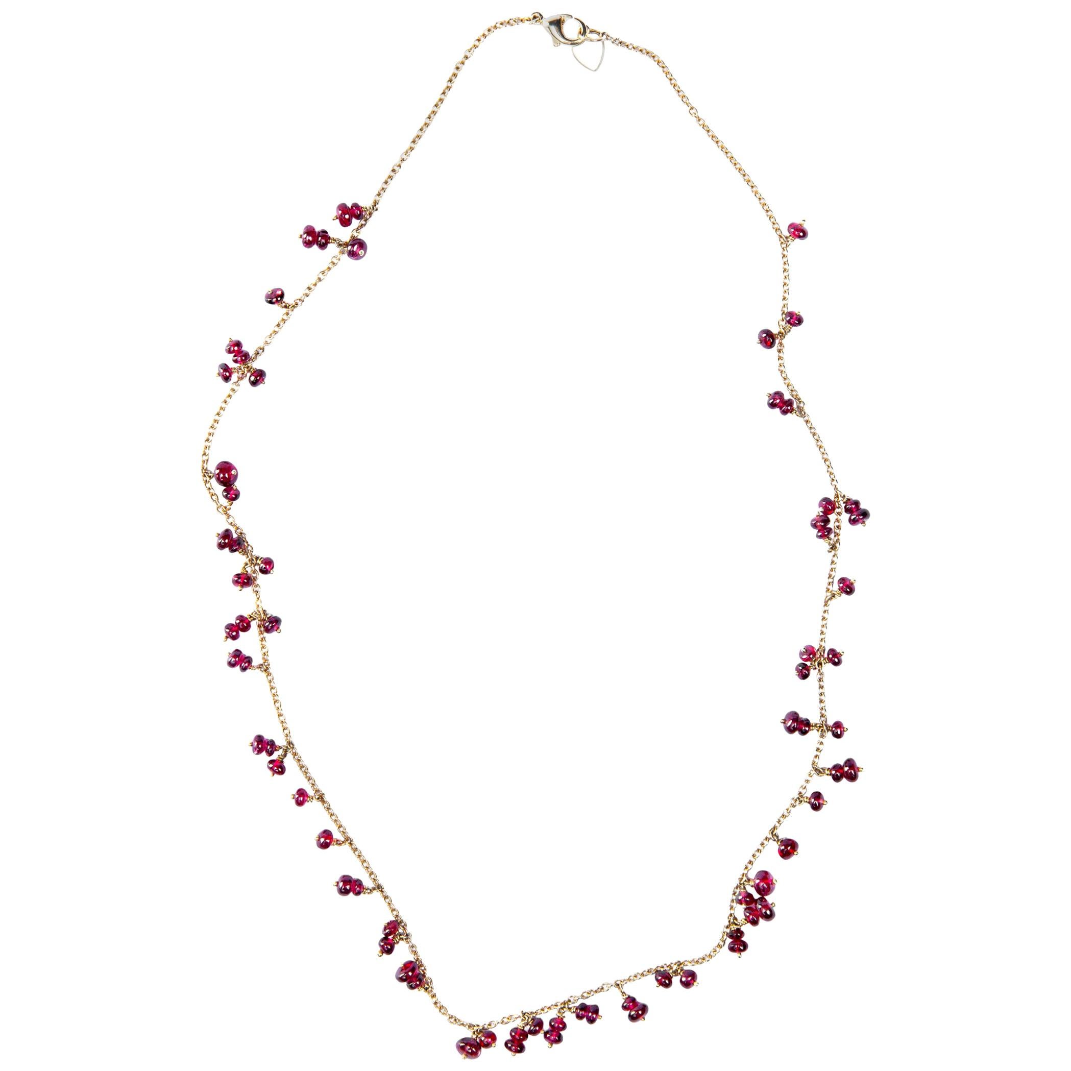 Alex Jona design collection, hand crafted in Italy, 18 karat yellow gold chain necklace, featuring 22.10 carats of Burmese Red Spinels, cabochon beads.  
Dimensions: L 17.71 in/ 45 cm X D 0.18 in/ 4,6 mm

Alex Jona jewels stand out, not only for