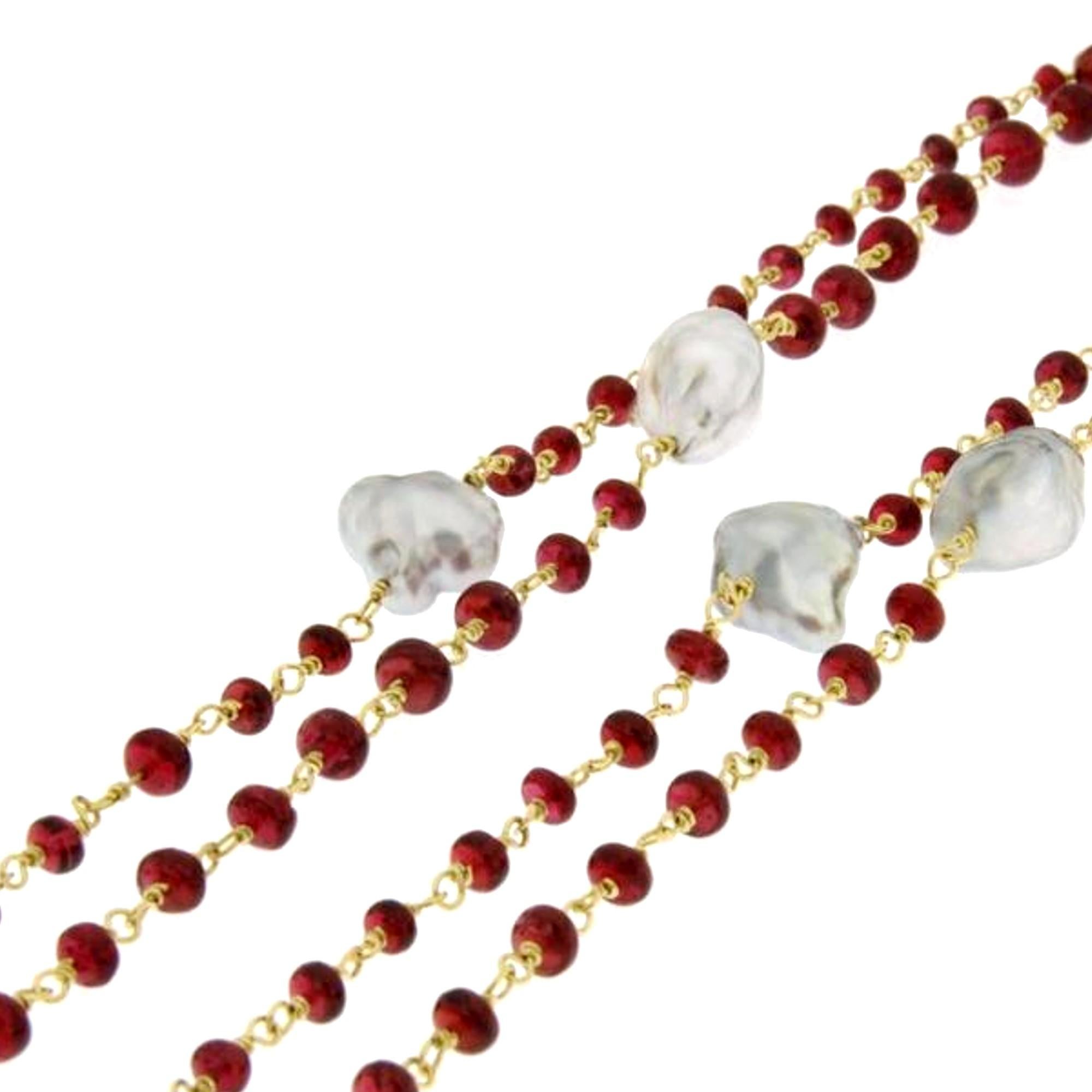 Round Cut Alex Jona Burmese Red Spinel Baroque South Sea Pearl 18 Karat Gold Necklace For Sale