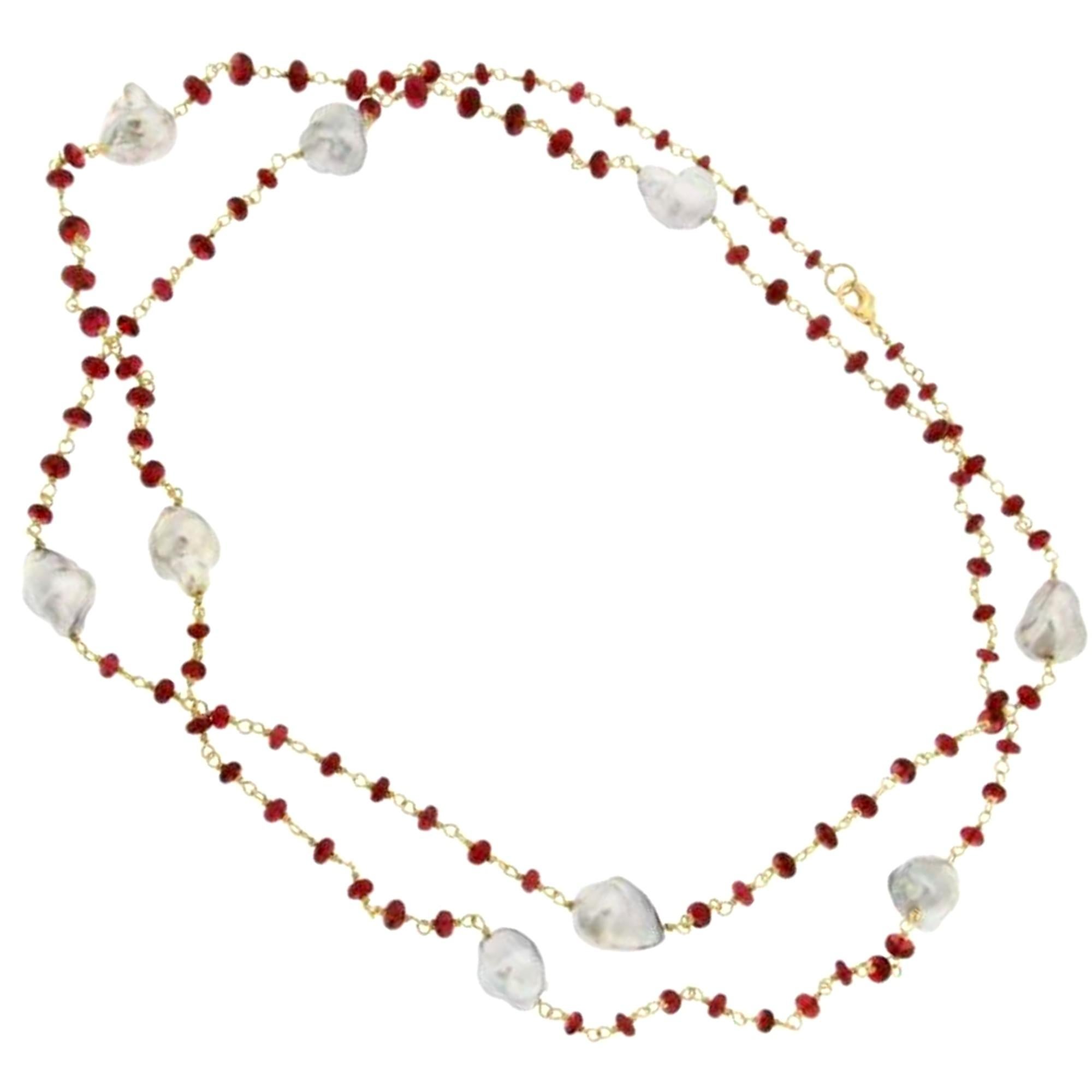 Women's Alex Jona Burmese Red Spinel Baroque South Sea Pearl 18 Karat Gold Necklace For Sale