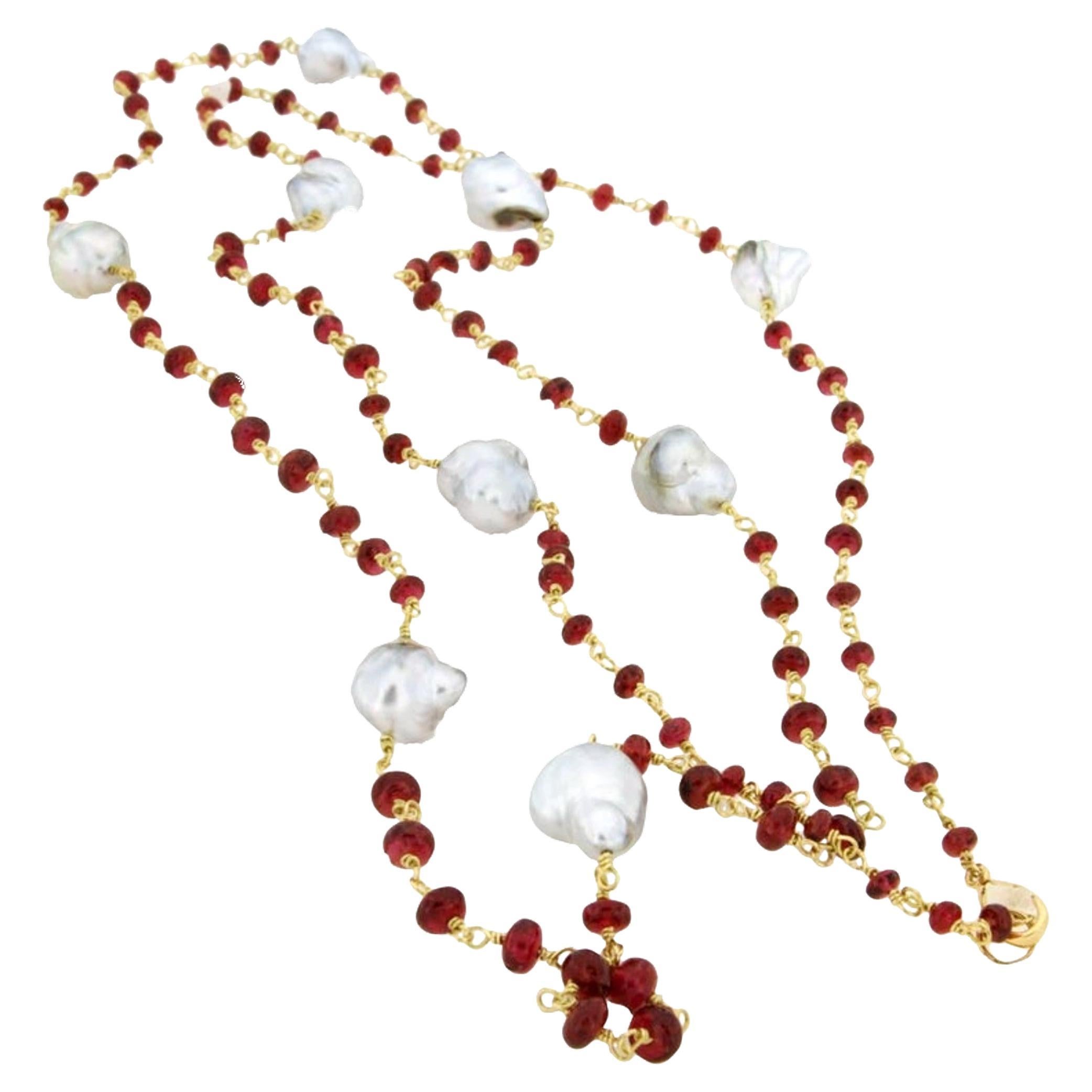 Alex Jona Burmese Red Spinel Baroque South Sea Pearl 18 Karat Gold Necklace For Sale