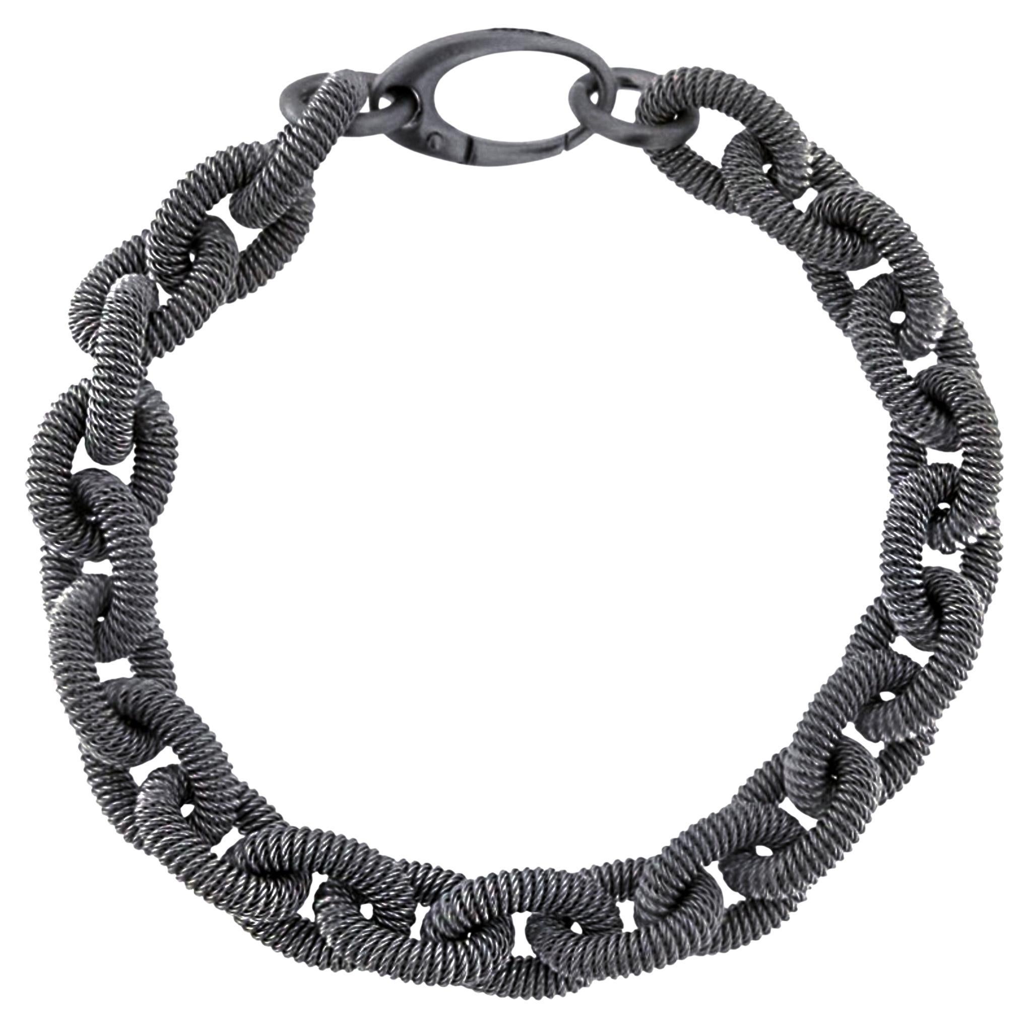 Alex Jona Burnished Sterling Silver Link Chain Bracelet For Sale